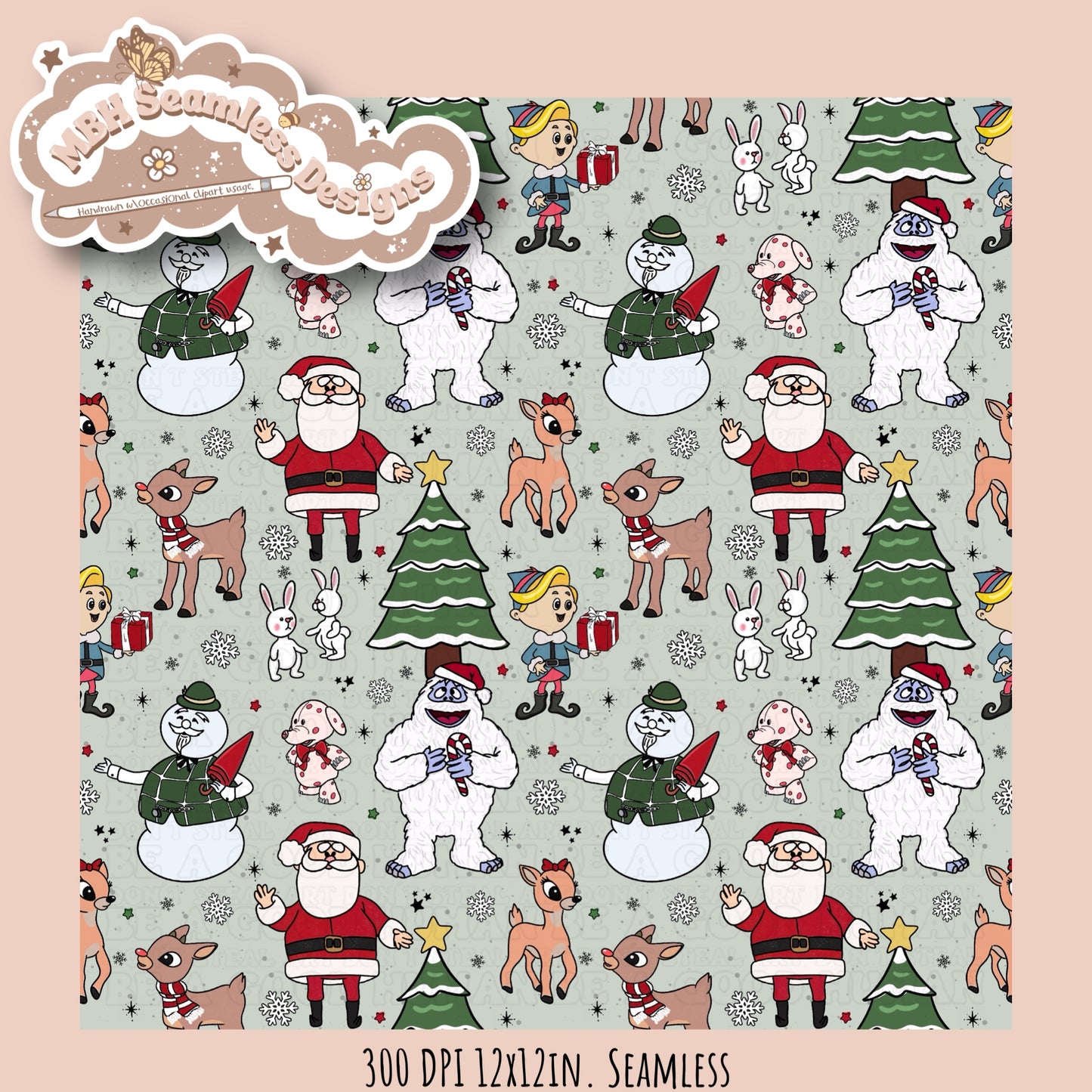 Rudolph and Friends Seamless & PNG MULTIPLE COLORWAYS