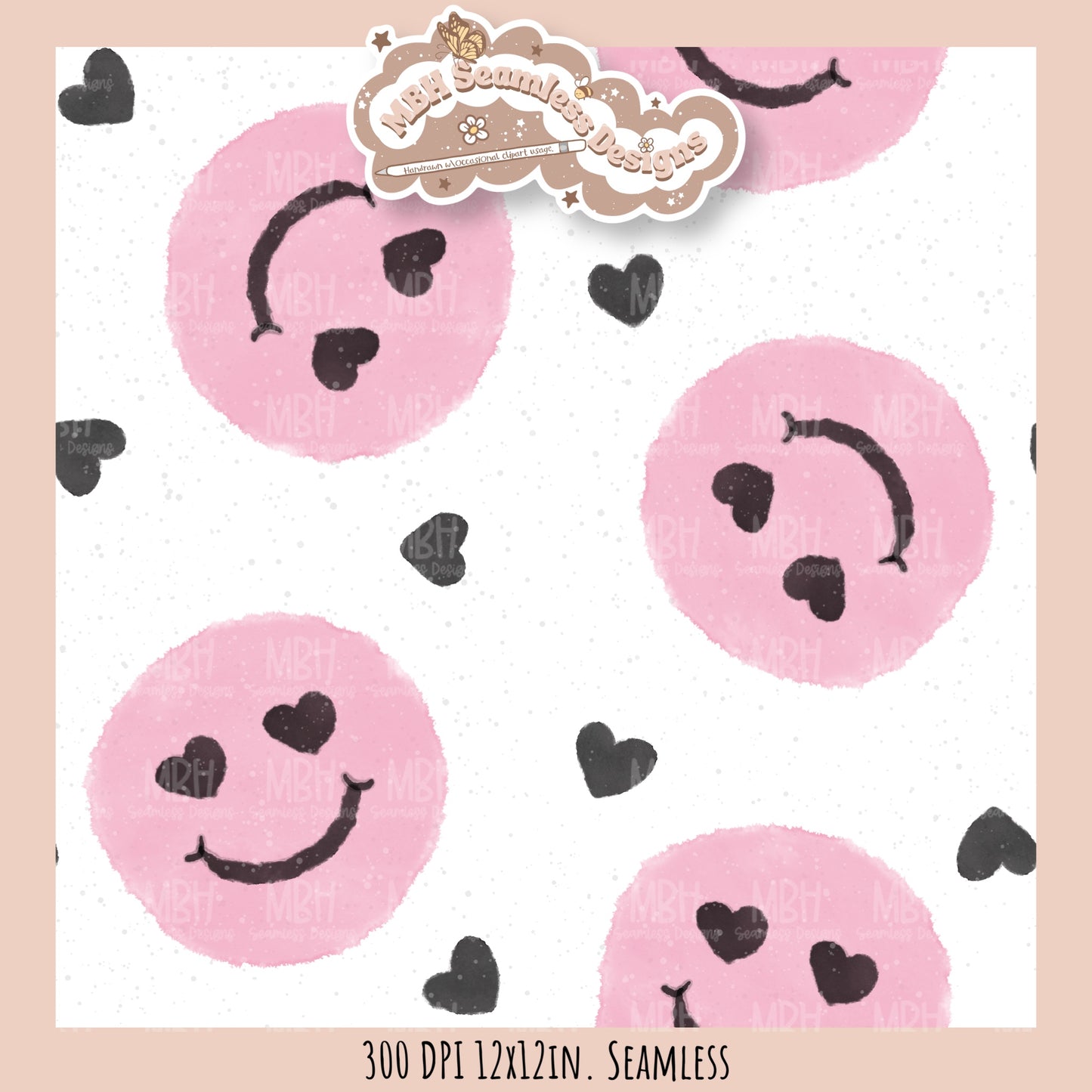 Heart Smilies Seamless Pattern MULTIPLE COLORWAYS