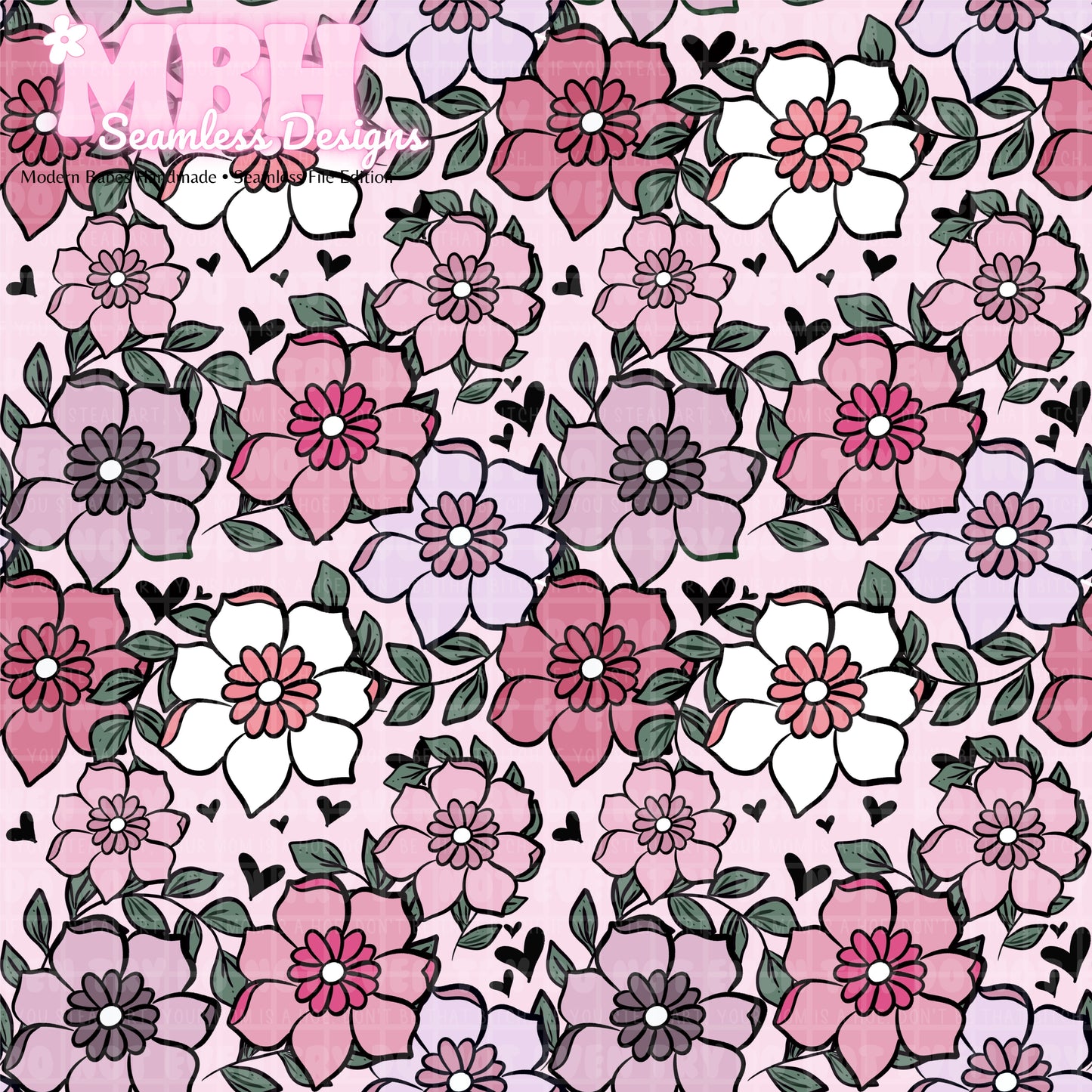 Valentines Day Floral & Stripes Seamless Pattern