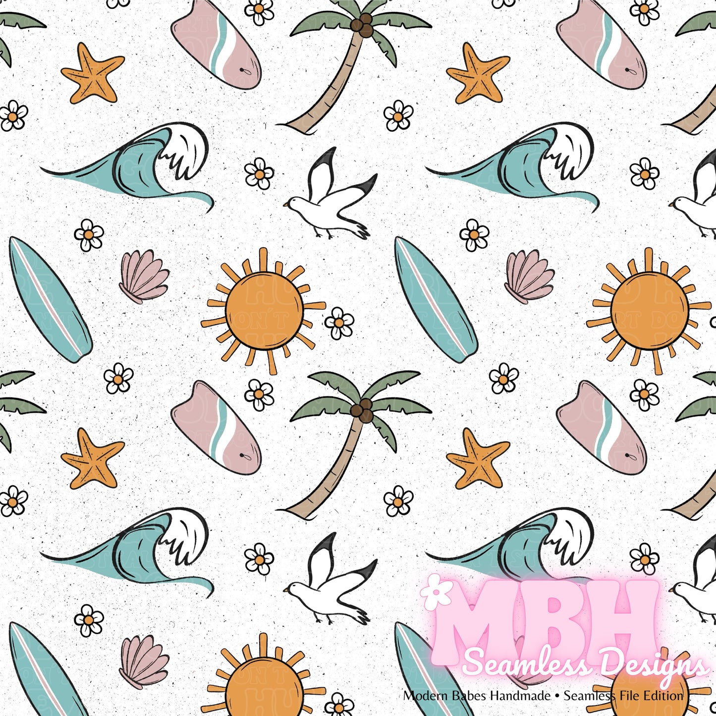 Girly Boho Surf Seamless Pattern MULTIPLE COLORWAYS