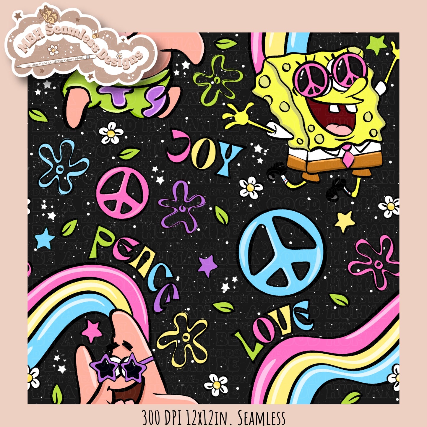 Groovy SquarePants Seamless Pattern MULTIPLE COLORWAYS