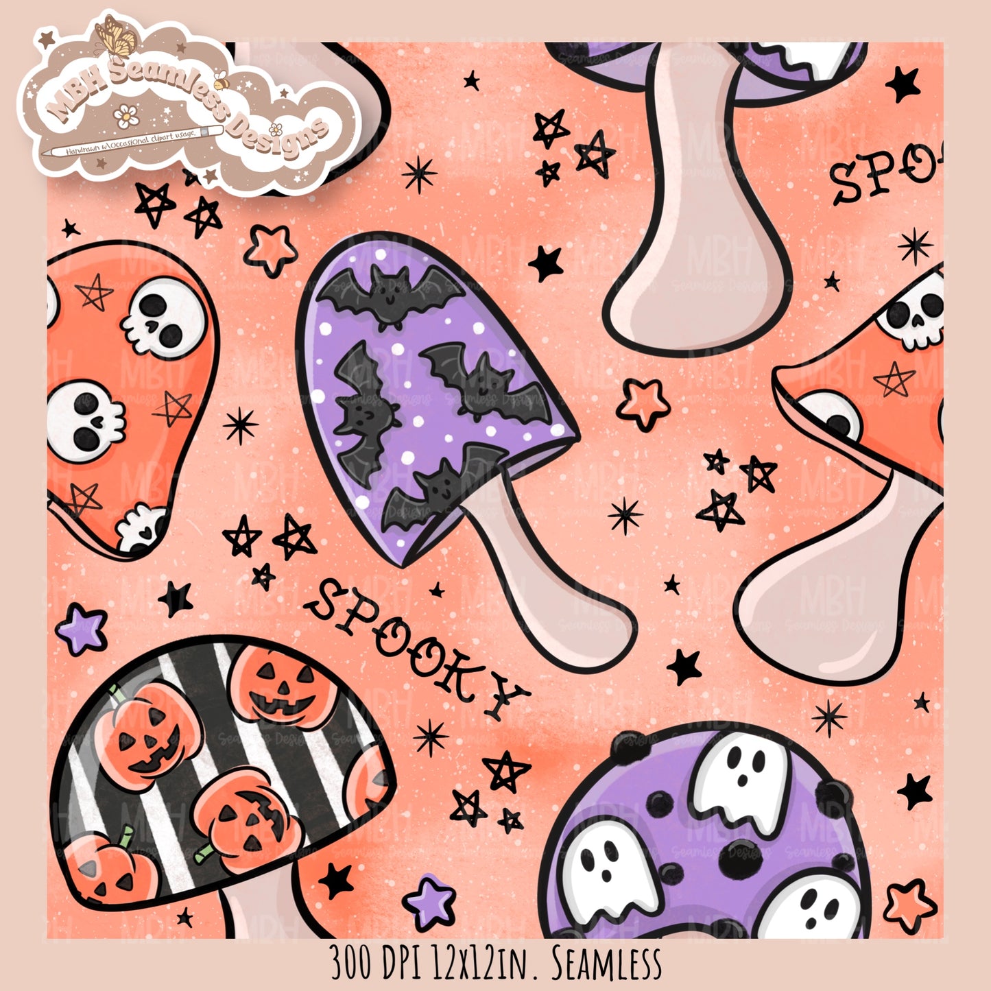 Spooky Shrooms Seamless Pattern // Assorted Colorway Options