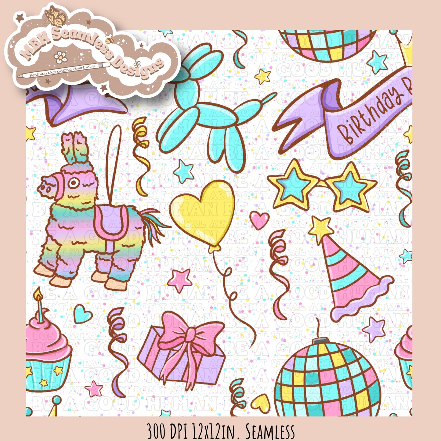 Girly Birthday Babe Seamless Pattern & PNG MULTIPLE COLORWAY OPTIONS