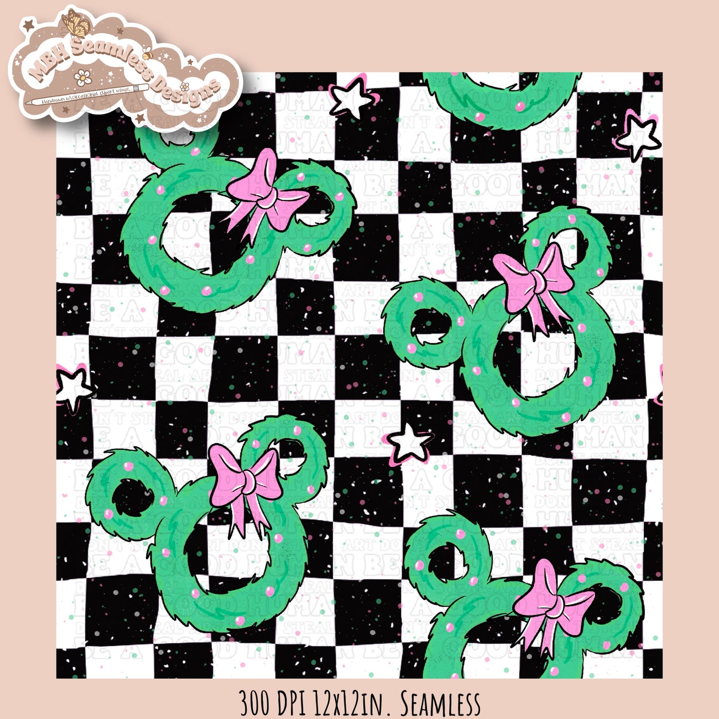 Pink Mouse Wreath Seamless Pattern MULTIPLE COLORWAYS