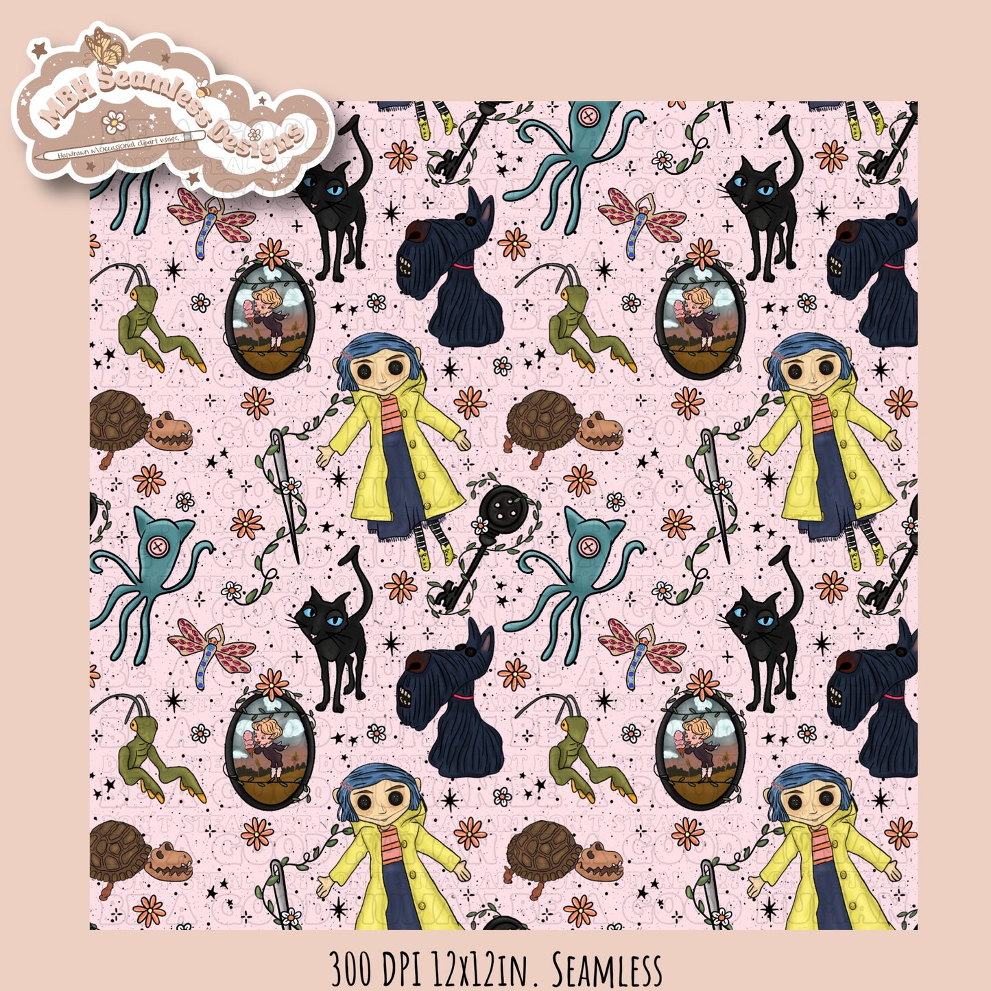 Boho Button Eyes Floral Seamless Pattern Multiple Colorway Options