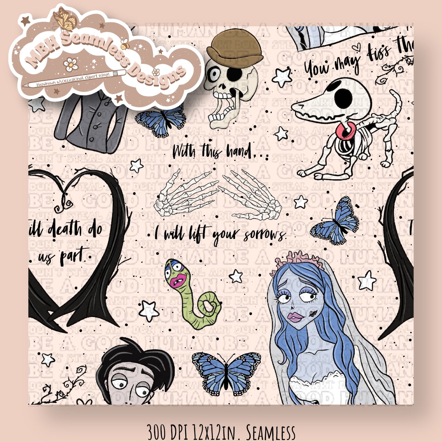 Corpse Bride Quotes Seamless Pattern & PNG MULTIPLE COLORWAYS