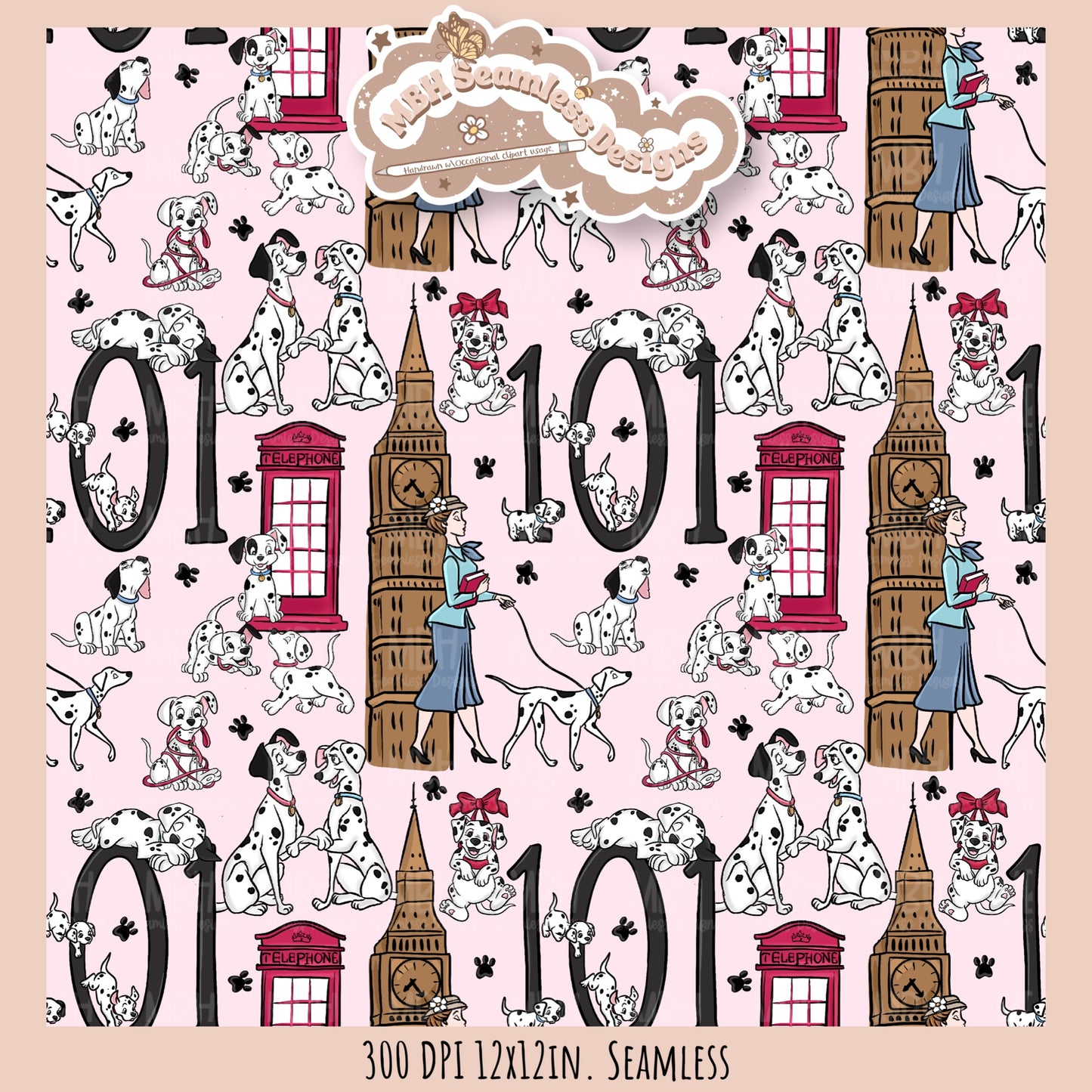 London Dalmations Seamless Pattern // Multiple Colorway Options