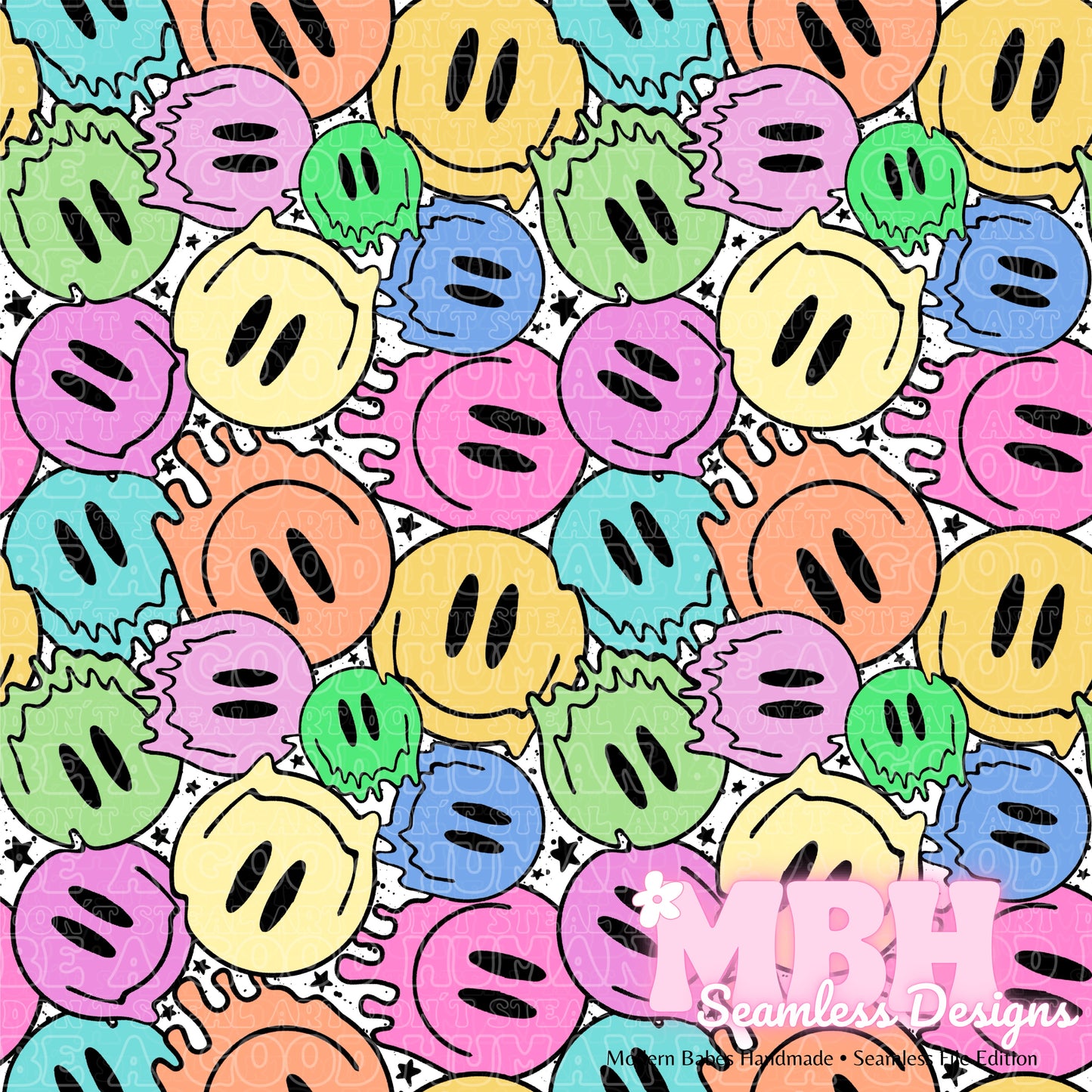 Trippy Smiley Faces Seamless Pattern