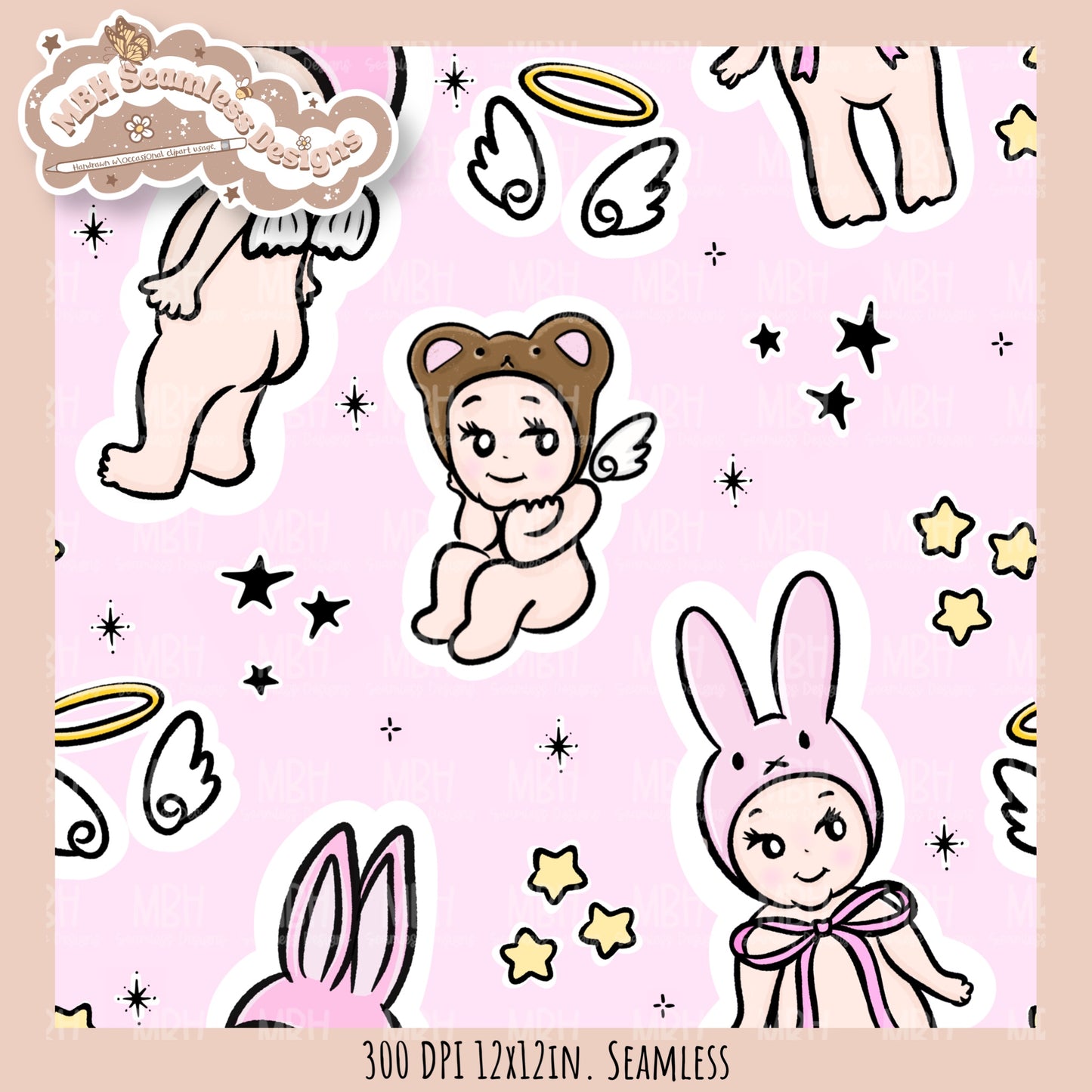 Starry Sonny Angels Seamless Pattern // Assorted Colorway Options