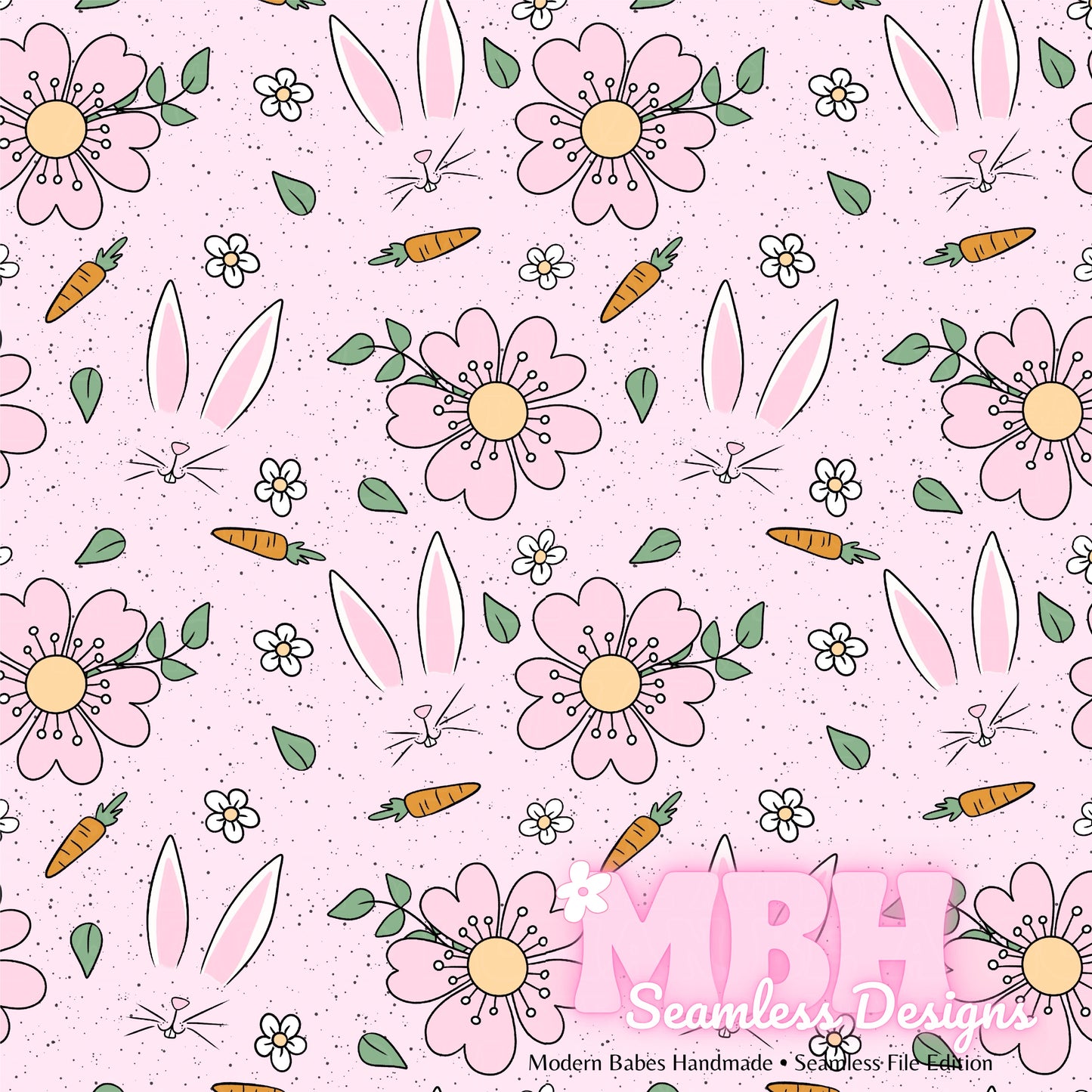 Bunny Face Floral Seamless Pattern Multiple Colorways