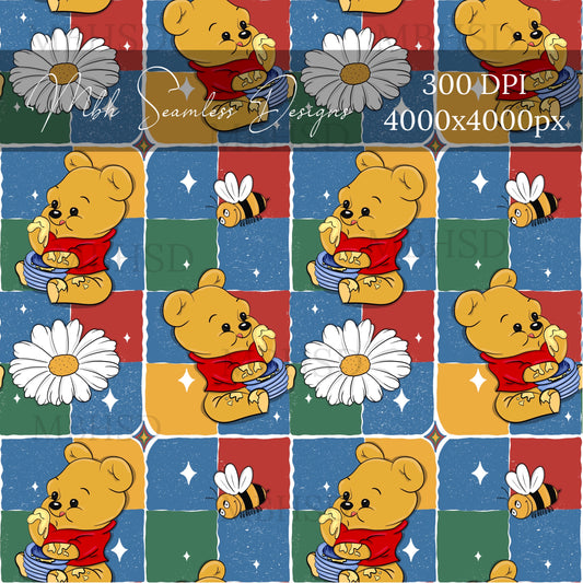 Pooh Bear Checkered Floral