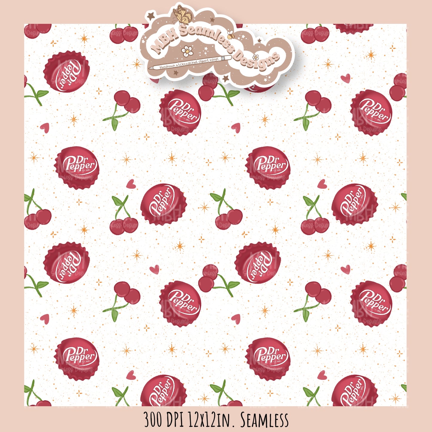 Dr. Pepper Bottle Caps Seamless Pattern // Multiple Colorway Options