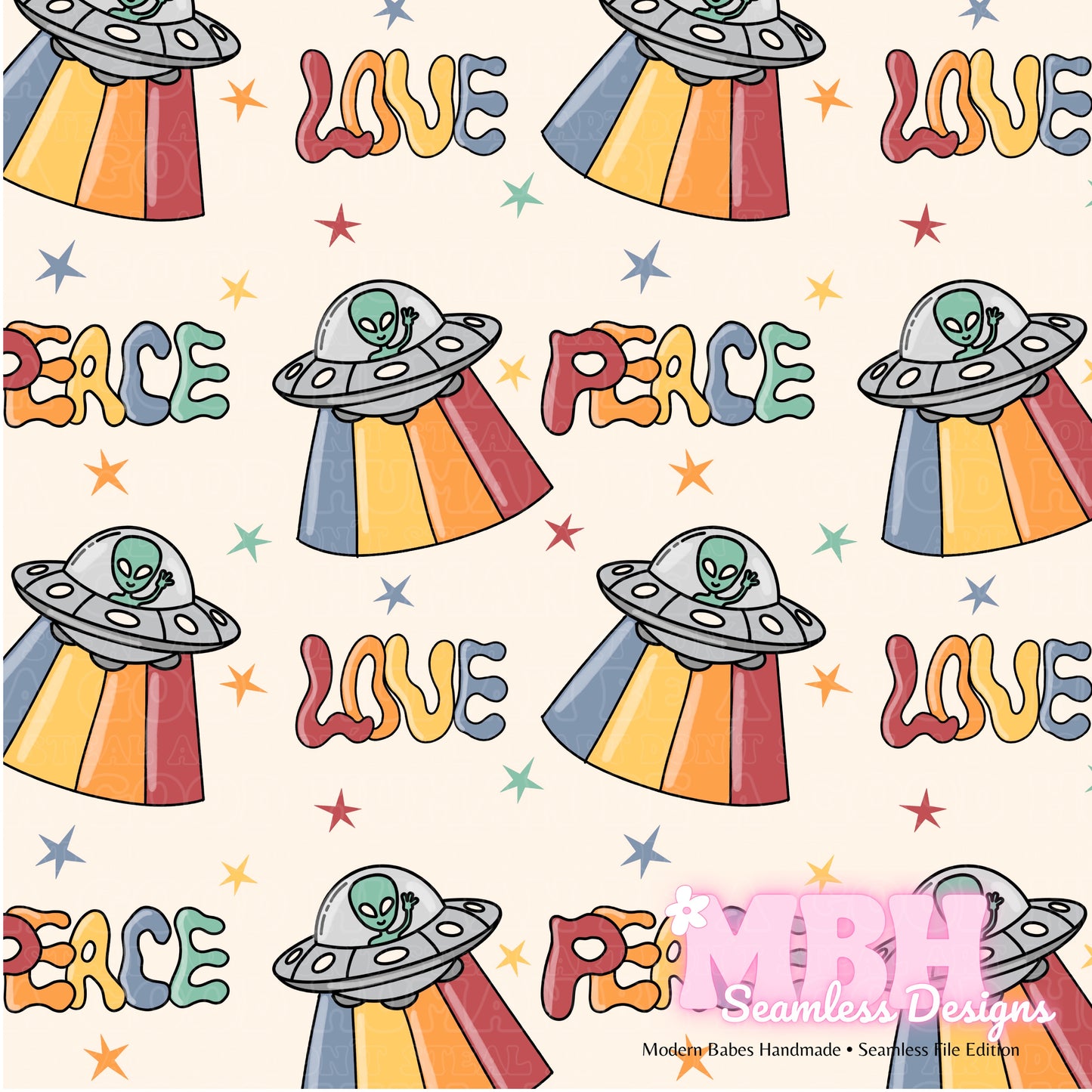 Alien Love and Peace ASSORTED COLORWAYS Seamless Pattern