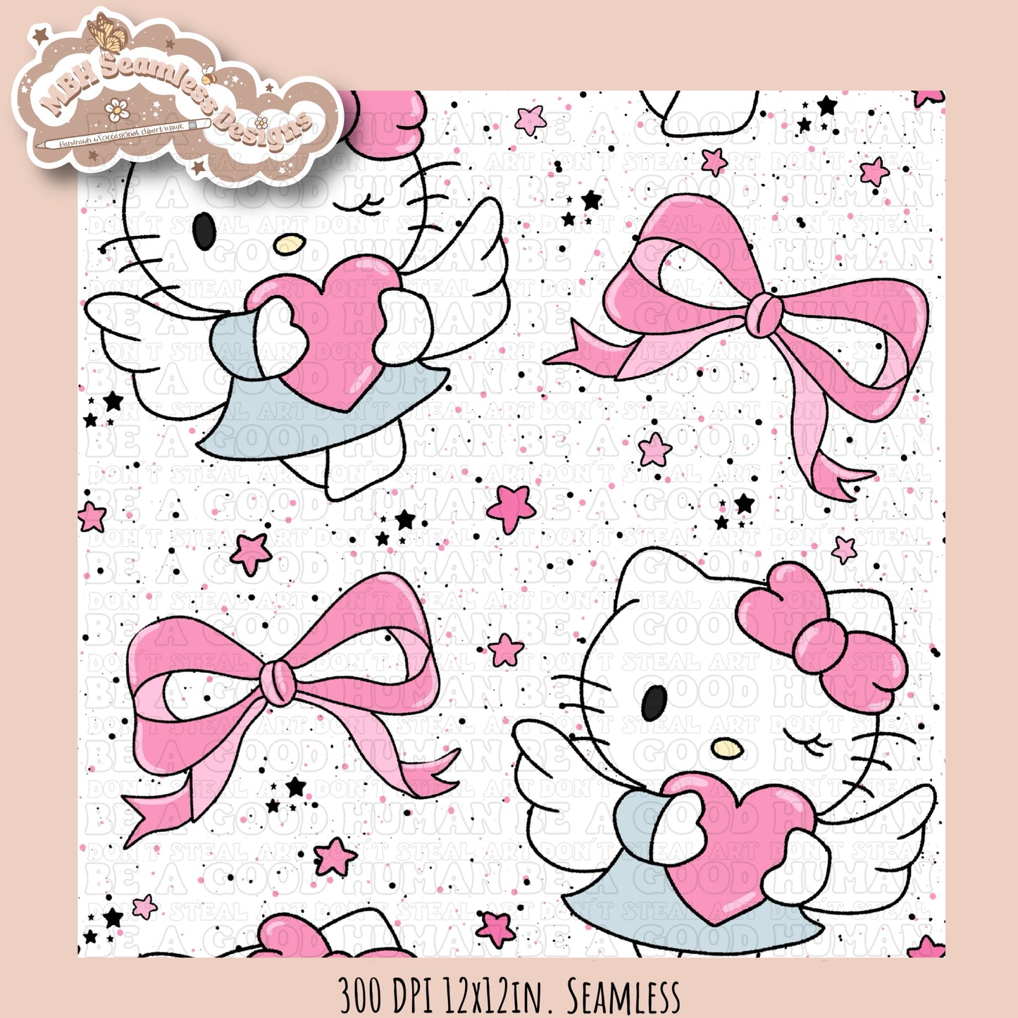 Coquette Kitty Seamless Pattern MULTIPLE COLORWAY OPTIONS