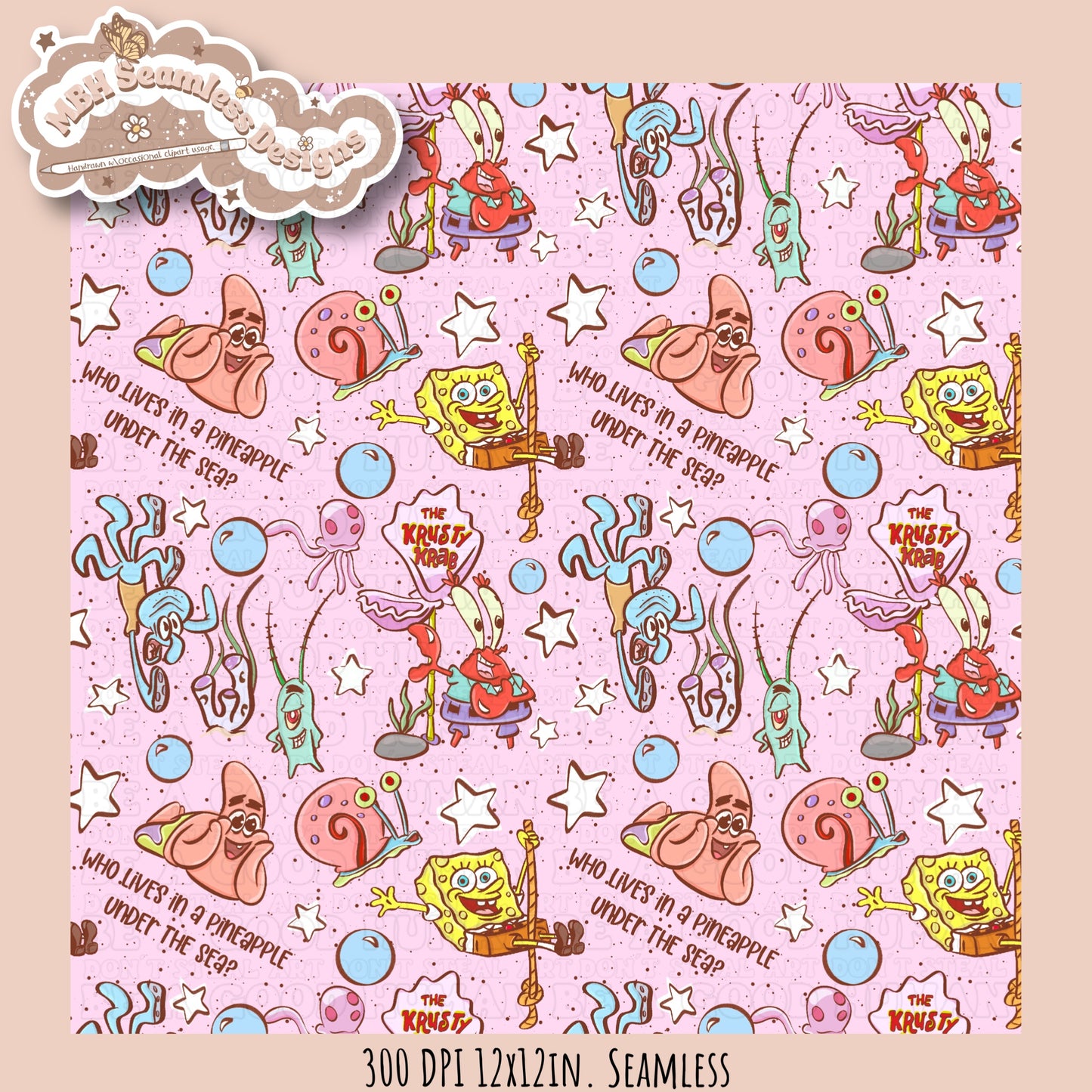 Starry SquarePants Seamless Pattern MULTIPLE COLORWAYS