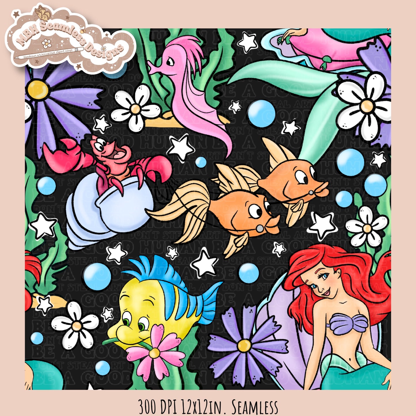 Little Mermaid Floral Seamless Pattern & PNG • MULTIPLE COLORWAY OPTIONS