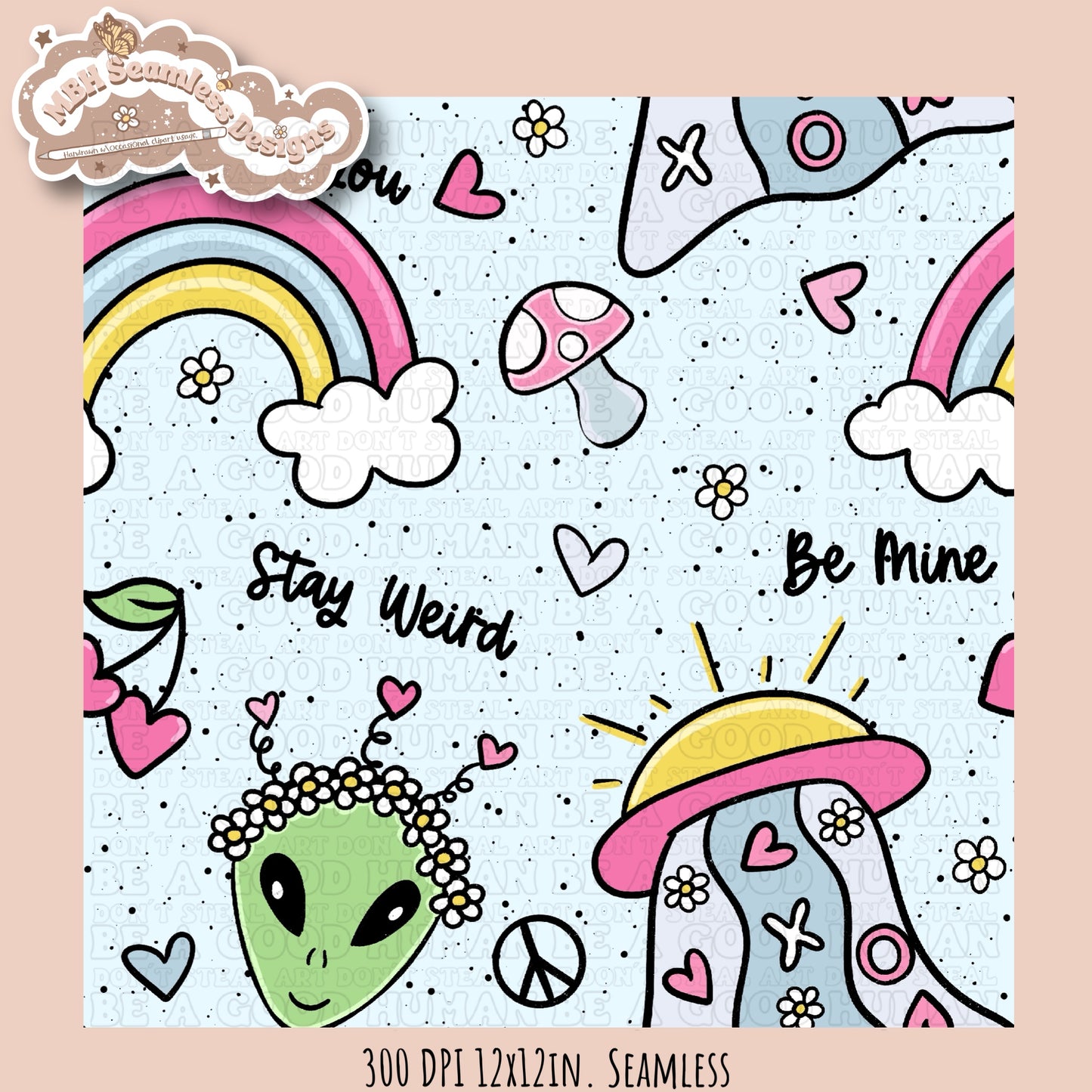 Alien Love Seamless Pattern MULTIPLE COLORWAY OPTIONS