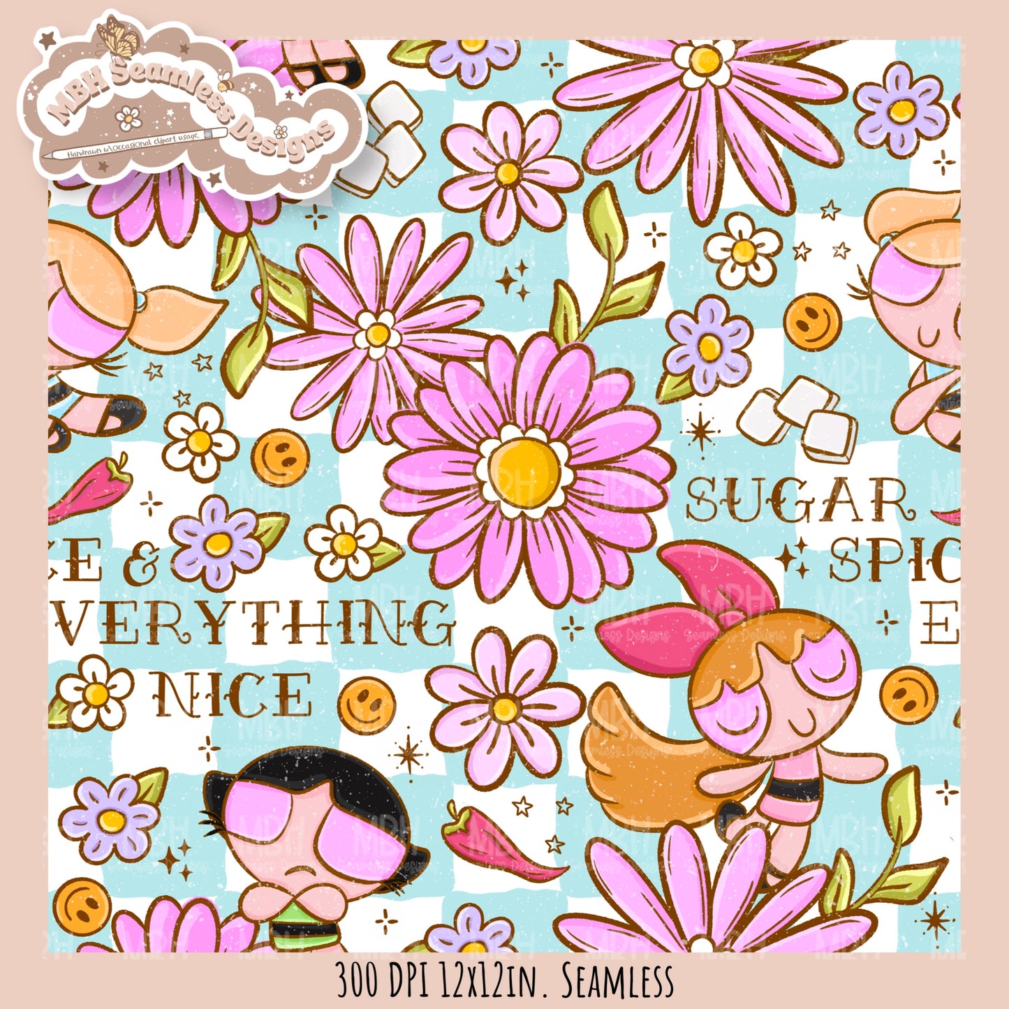 Sugar Spice Nice PPG Seamless Pattern // PNG // Assorted Colorway Options