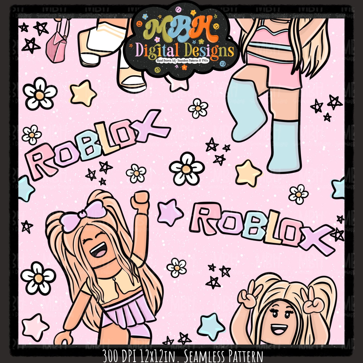 Girly Roblox Seamless Pattern MULTIPLE COLORWAYS