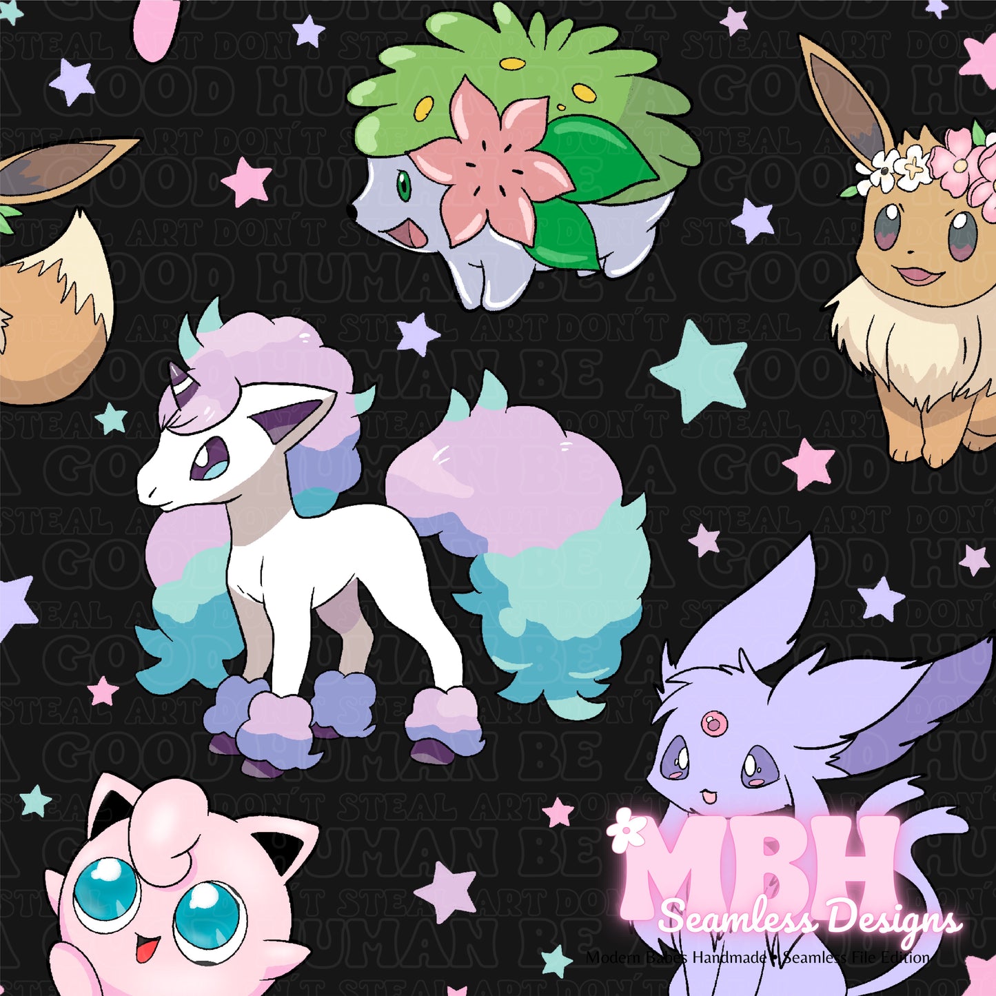 Starry Cute Pokémon Assorted Colorways Seamless Pattern