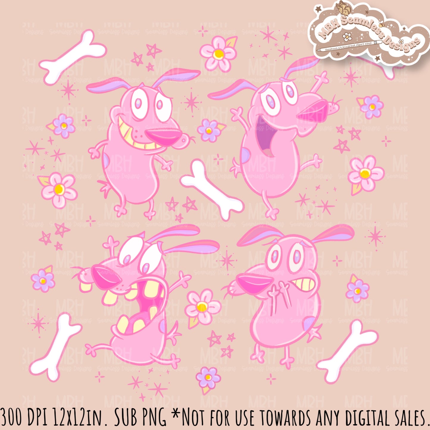 Pink Courage Dog Seamless Pattern // PNG // Assorted Colorway Options