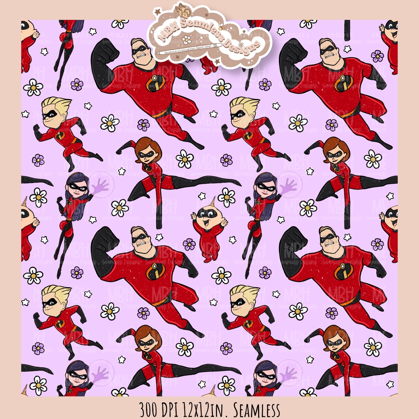 Girly Floral Incredibles Seamless Pattern // PNG • MULTIPLE COLORWAYS