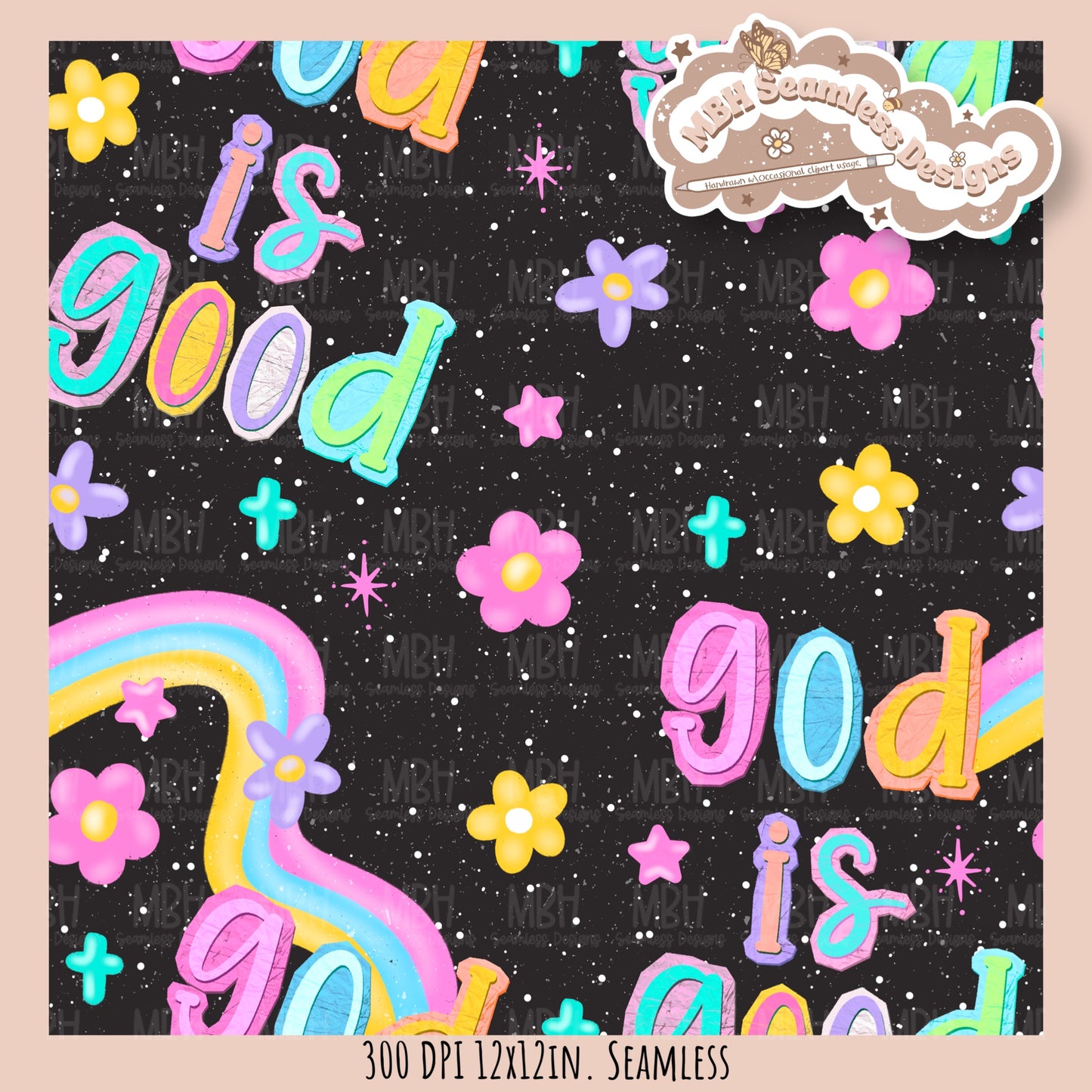Groovy God Is Good Seamless Pattern // SUB PNG // Multiple Colorway Options