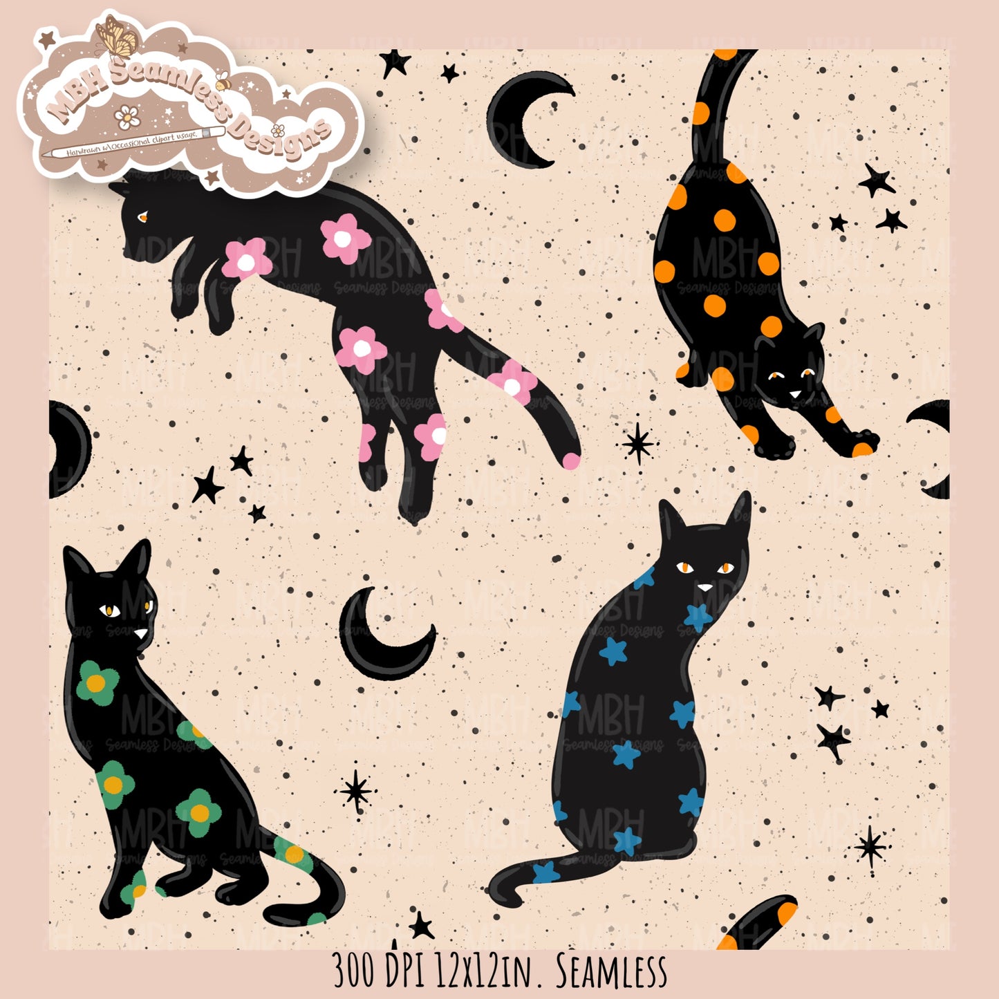 Black Cats Seamless Pattern // Assorted Colorway Options