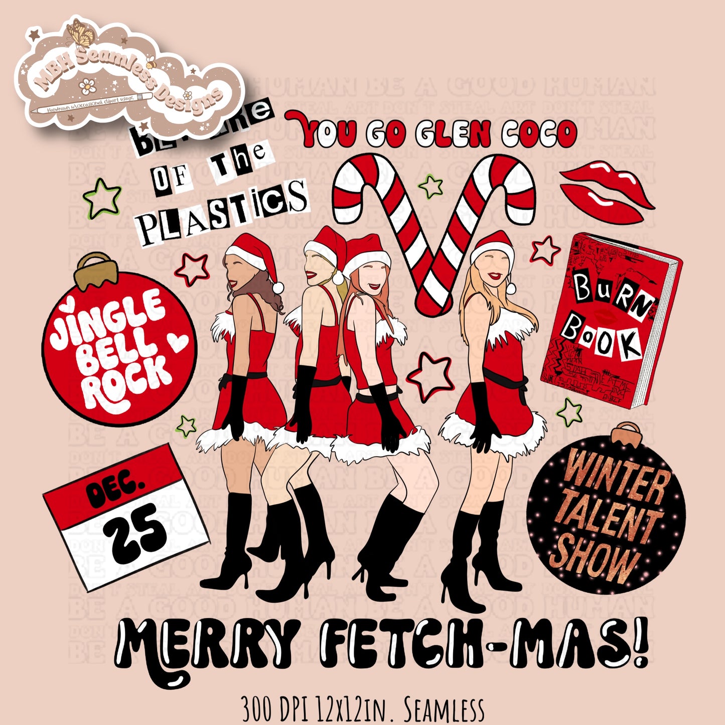 Merry Fetch-Mas Seamless Pattern & PNG MULTIPLE COLORWAYS