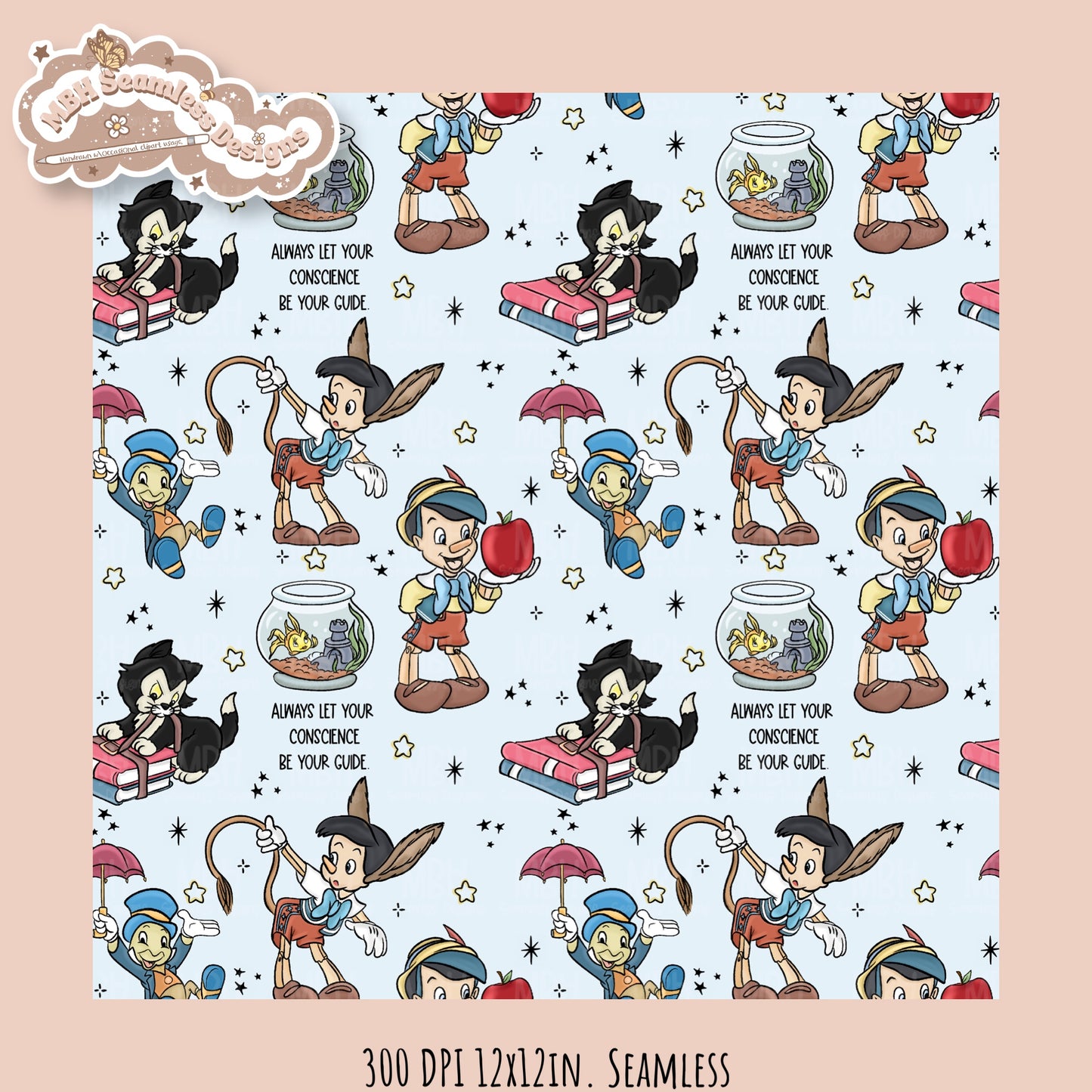 Starry Pinnochio Seamless Pattern // Assorted Colorways