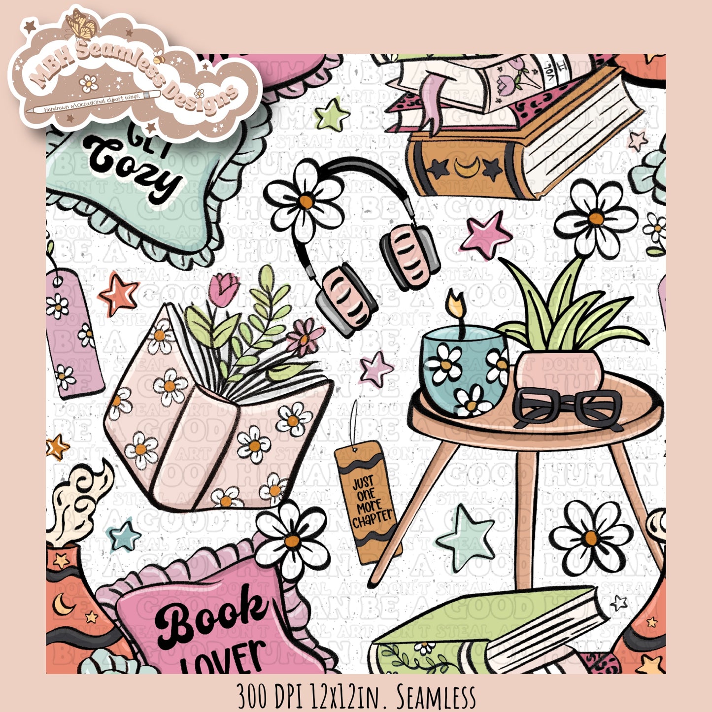 Cozy Spring Books Seamless Pattern & PNG•MULTIPLE COLORWAYS