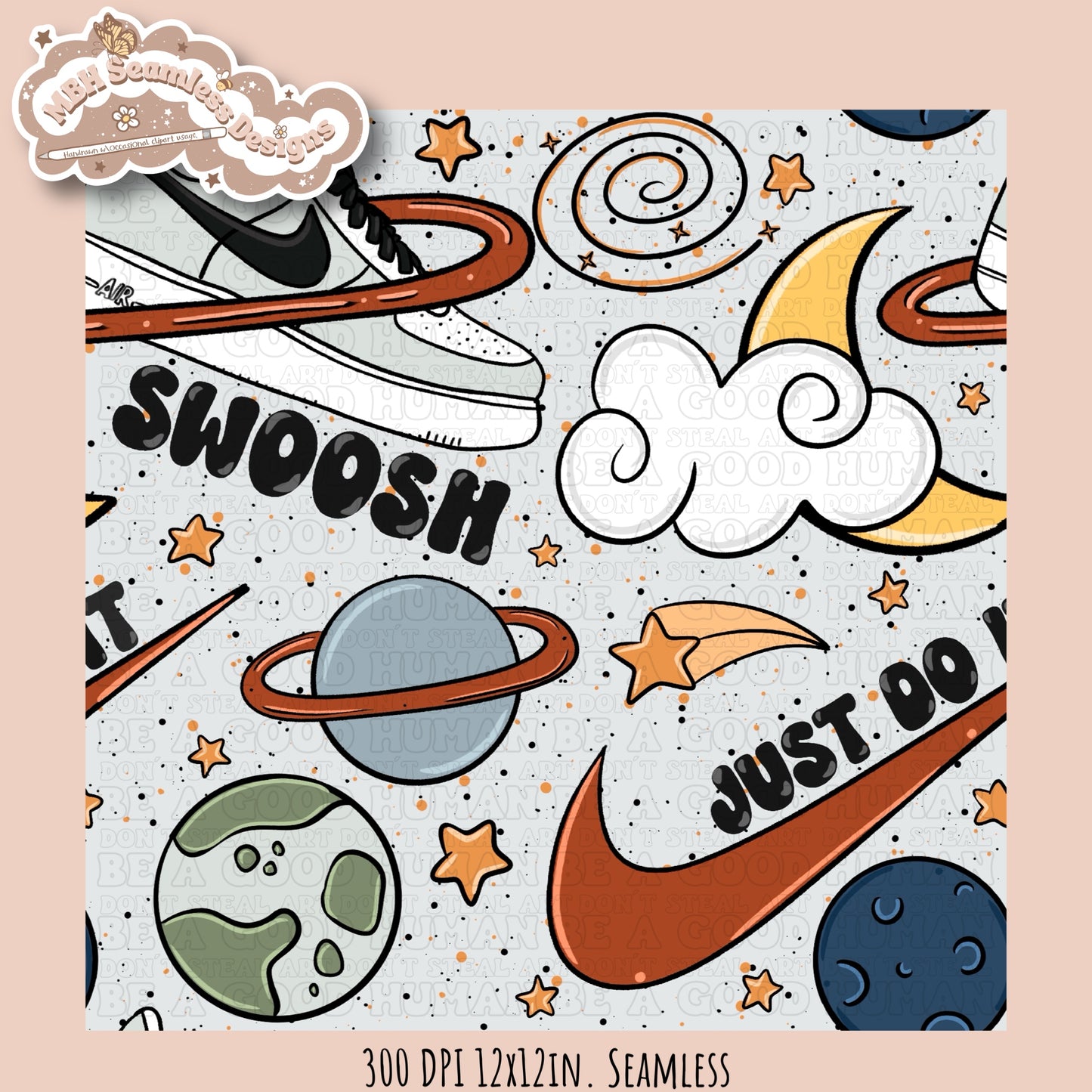 Swoosh Galaxy Seamless Pattern & PNG MULTIPLE COLORWAYS