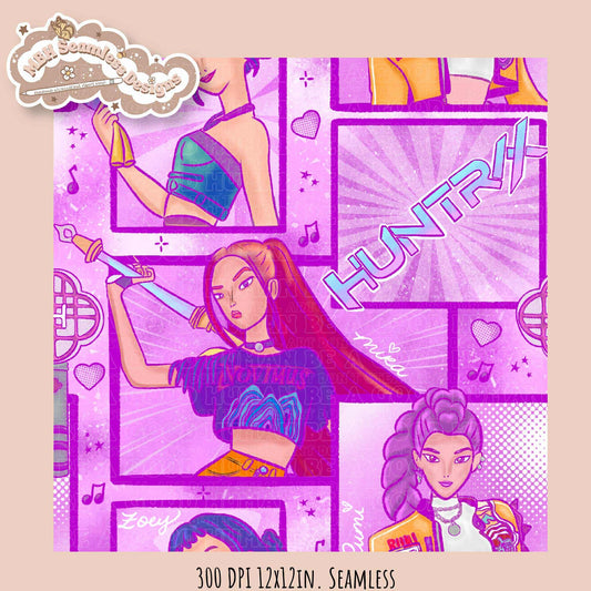 Comic Huntrx Seamless Pattern // PNG // Assorted Colorways