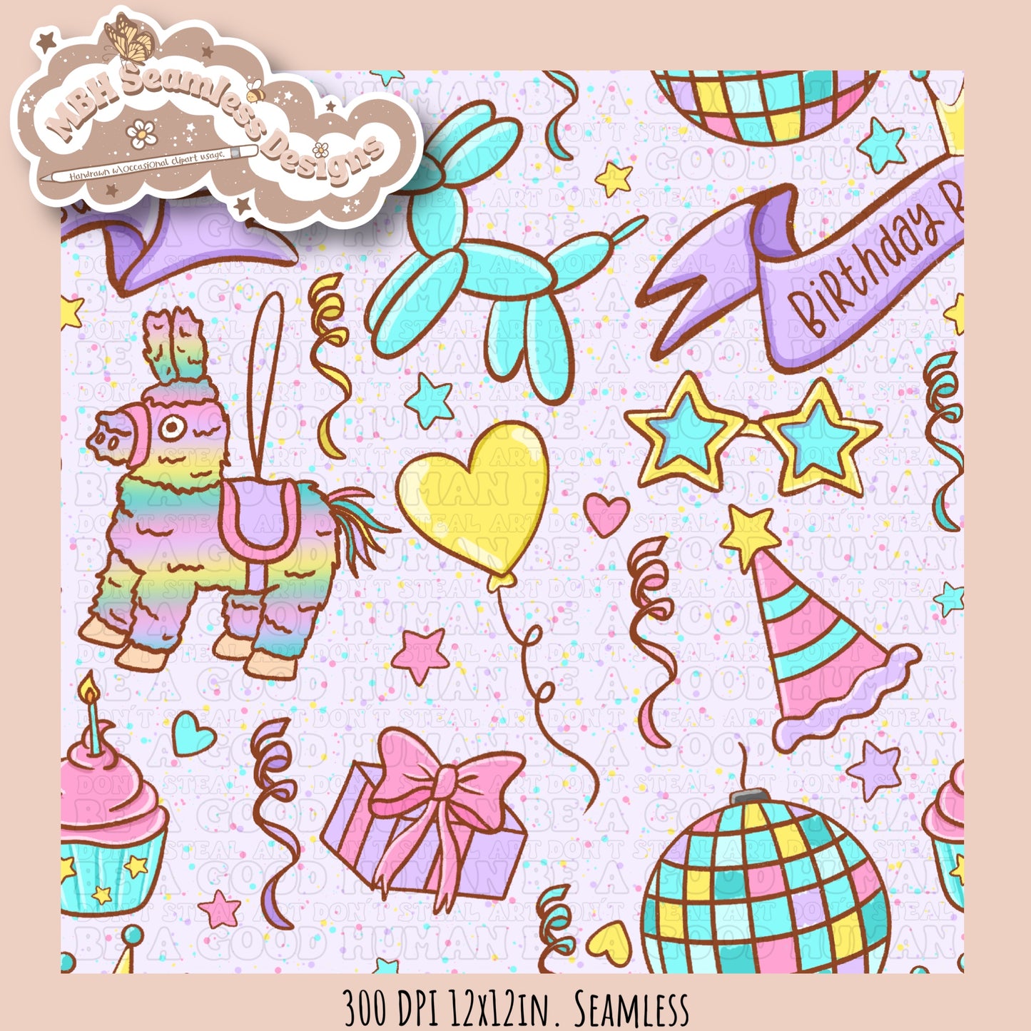 Girly Birthday Babe Seamless Pattern & PNG MULTIPLE COLORWAY OPTIONS