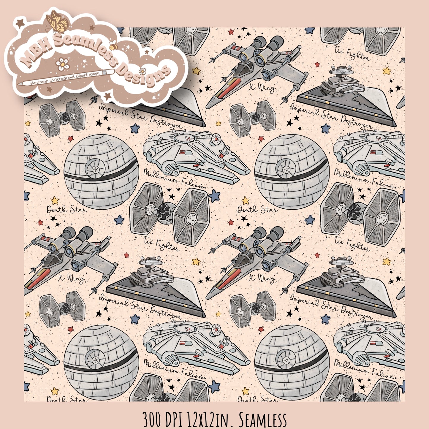 Star Wars Ships Seamless Pattern & PNG MULTIPLE COLORWAYS