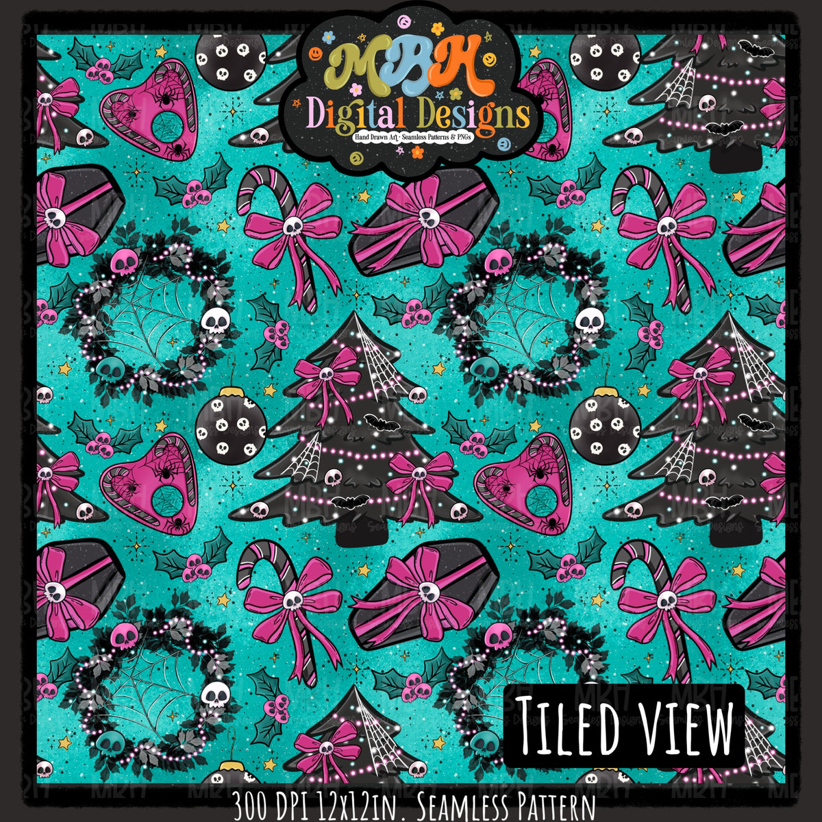Creepy Christmas Skulls Seamless Pattern // PNG // MULTIPLE COLORWAYS