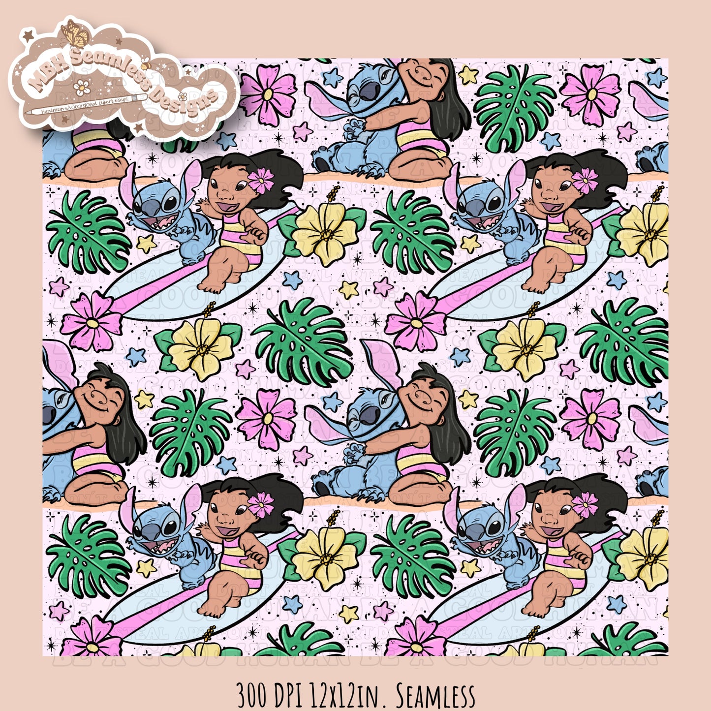 Lilo Stitch Summer Floral Seamless Pattern & PNG MULTIPLE COLORWAY OPTIONS