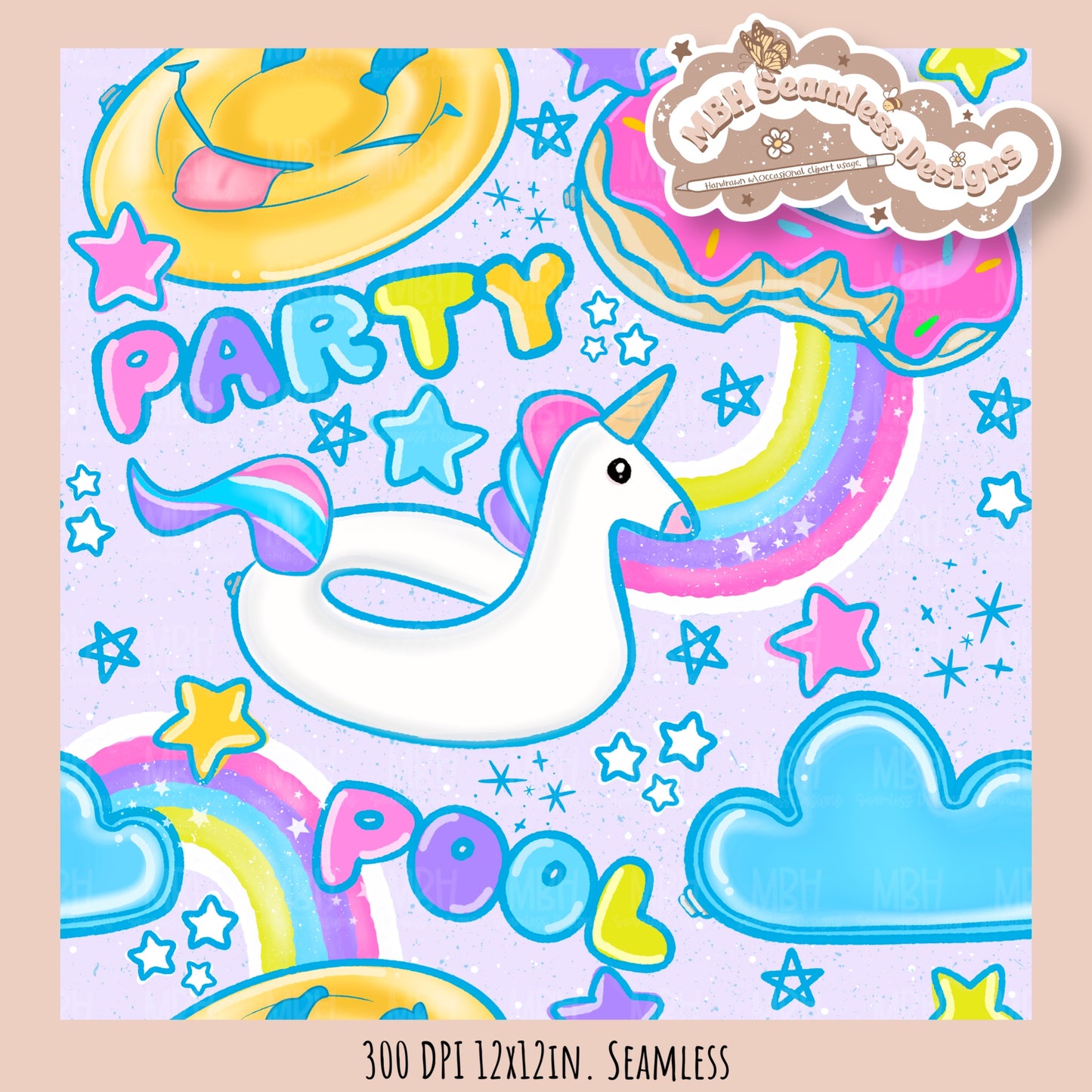 Pool Party Seamless Pattern • Multiple Colorways • PNG