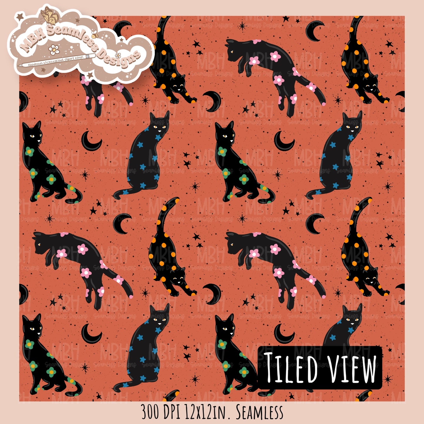 Black Cats Seamless Pattern // Assorted Colorway Options