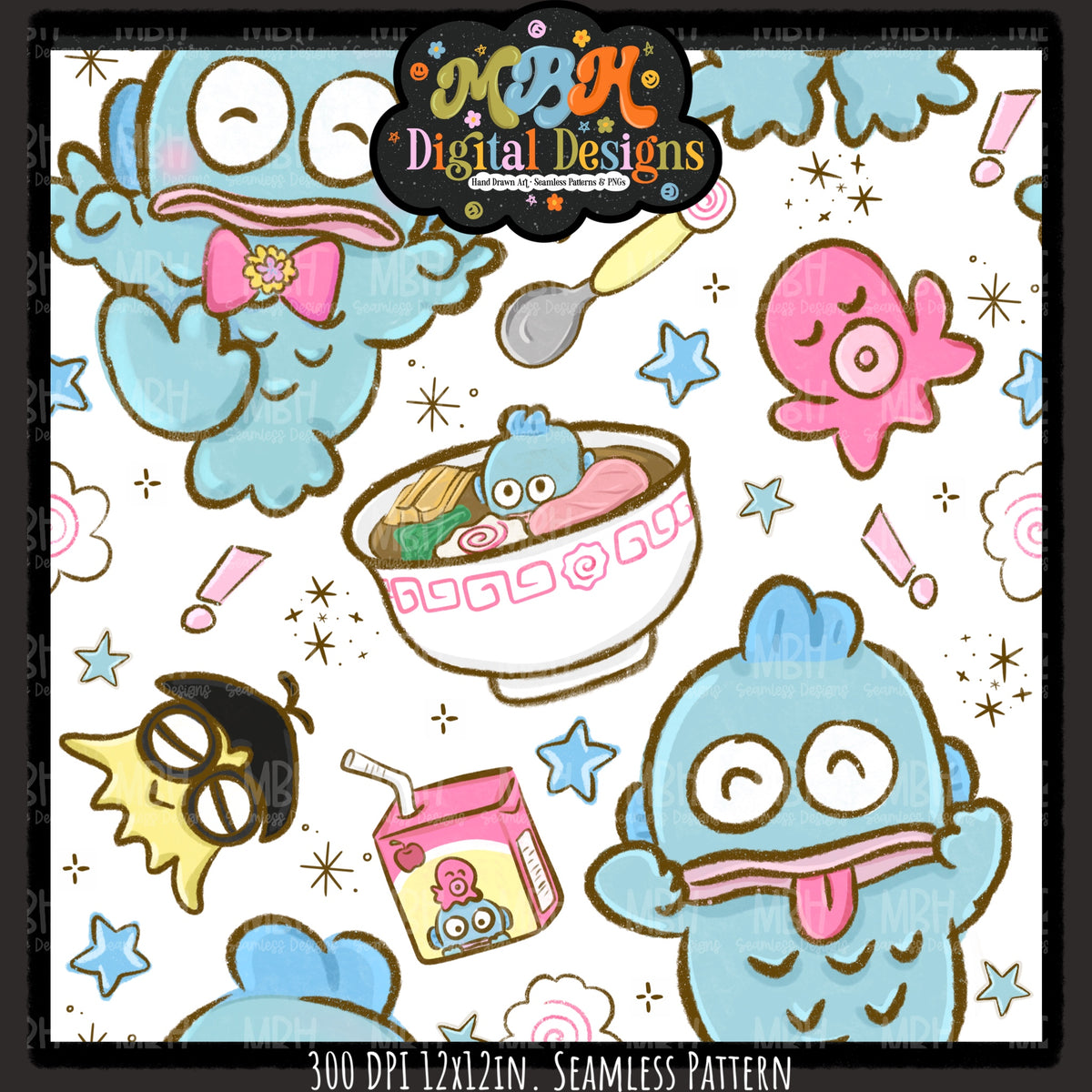 Hangyodon Seamless Pattern // PNG // Assorted Colorways