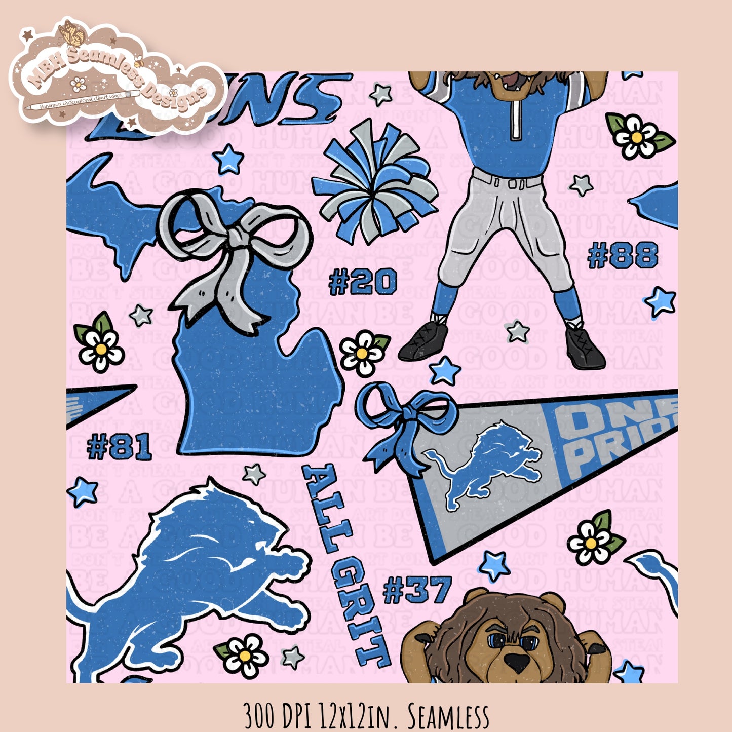 Lions x Daisies Football Seamless Pattern // Assorted Colorways