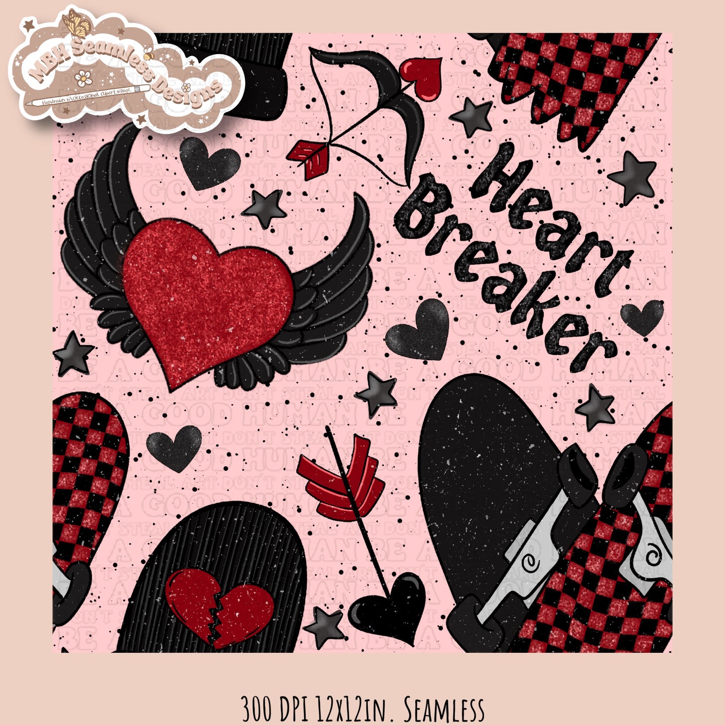 Heart Breaker Skater Boy Seamless Pattern MULTIPLE COLORWAYS