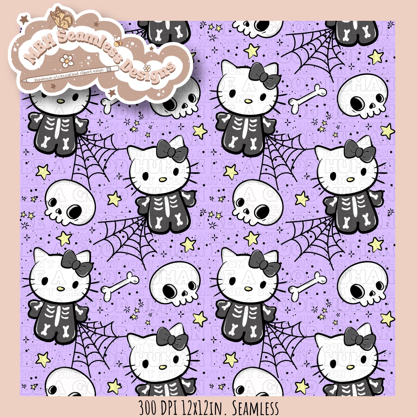 Hello Kitty Skeleton Seamless Pattern MULTIPLE COLORWAYS