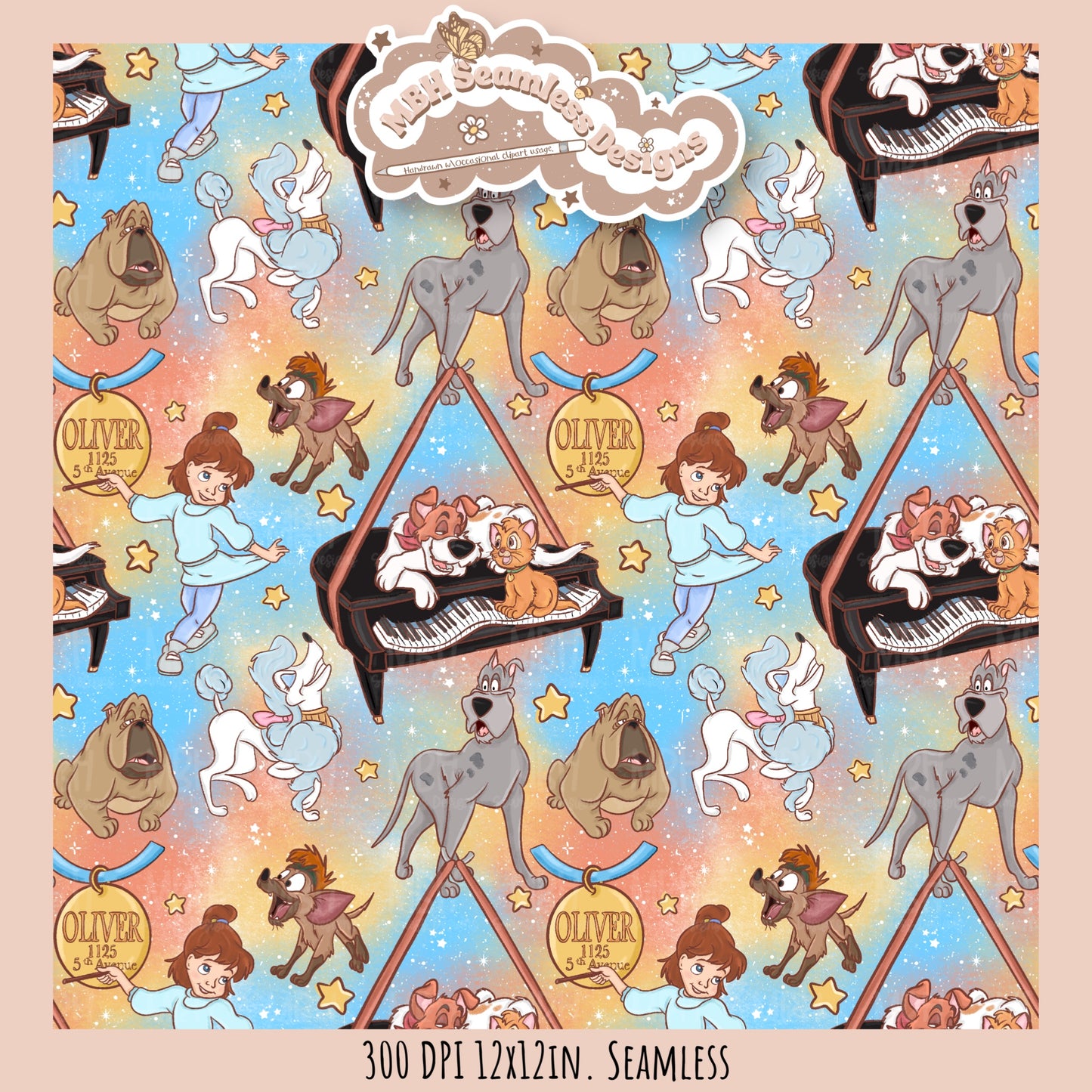 Starry Oliver and Friends Seamless Pattern // PNG //Multiple Colorway Options