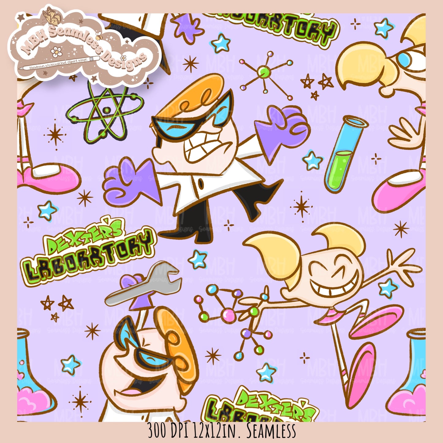 Dexter’s Lab Seamless Pattern // PNG // Assorted Colorway Options