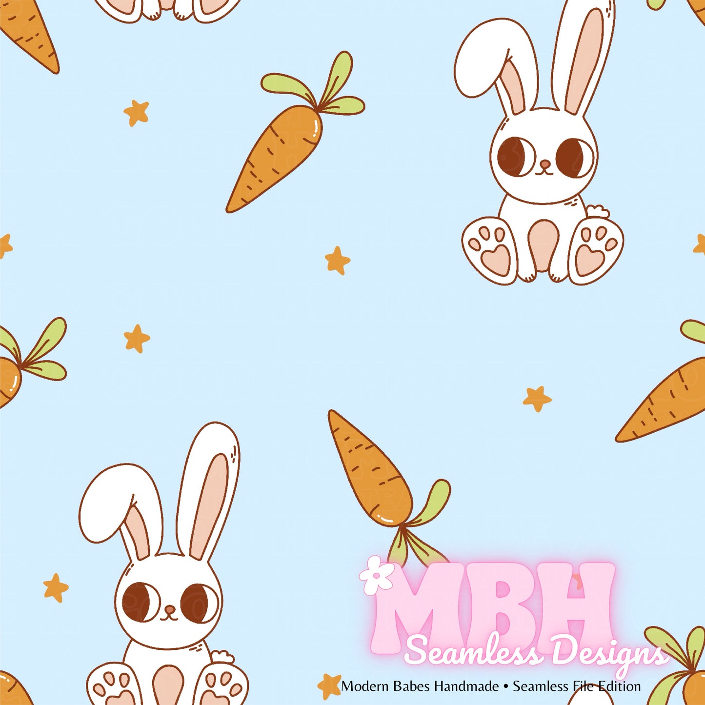 Starry Cute Bunny Carrots Seamless Pattern Multiple Colorways