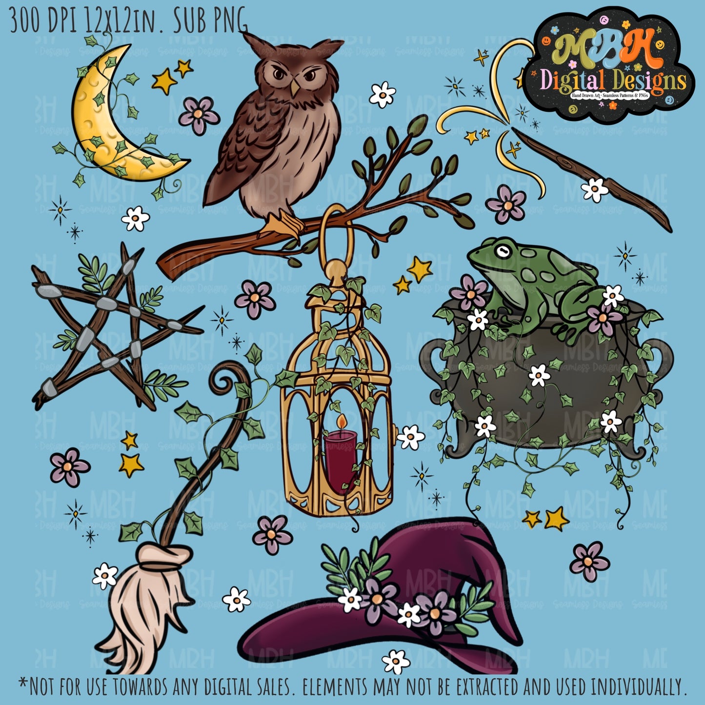 Forest Witch Seamless Pattern// PNG// MULTIPLE COLORWAYS