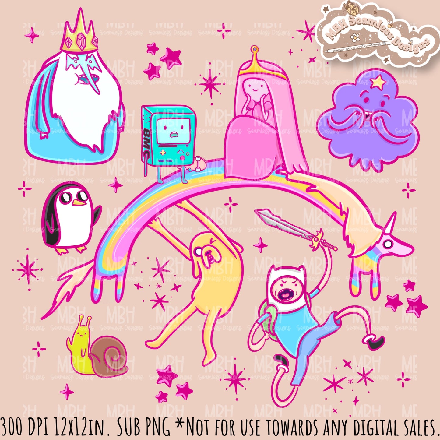 Pink Adventure Time Seamless Pattern // PNG // Assorted Colorway Options