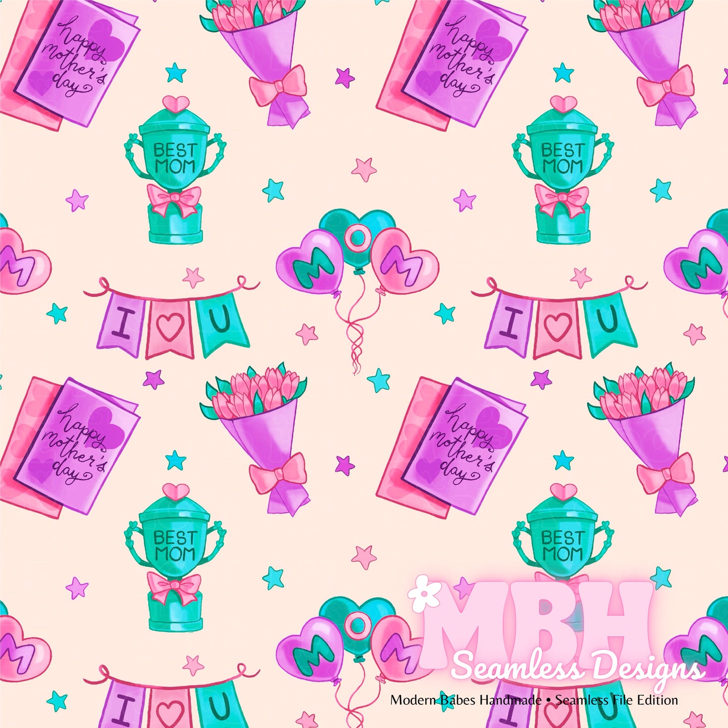 Mothers Day Seamless Pattern MULTIPLE COLORWAYS