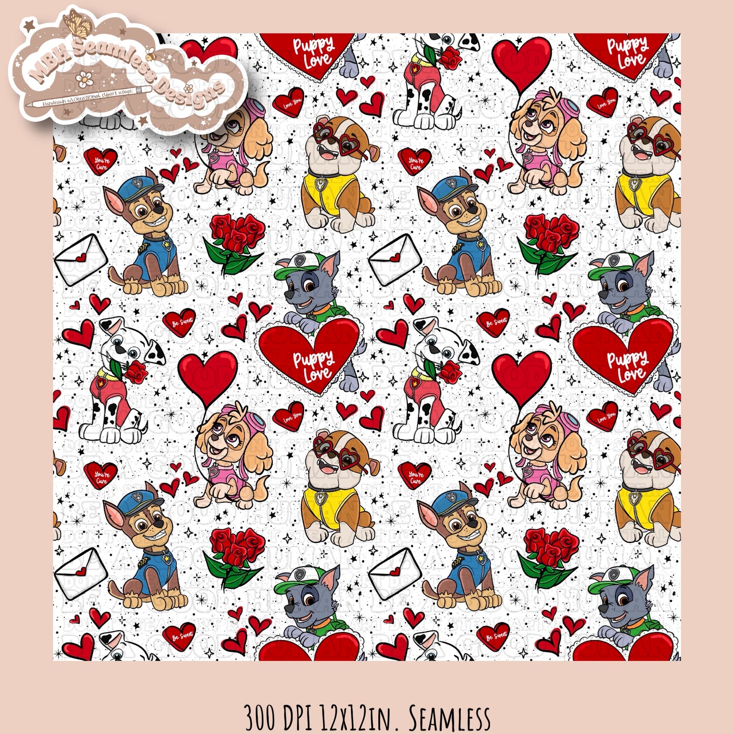 Puppy Love Seamless Pattern & PNG Multiple Colorway Options